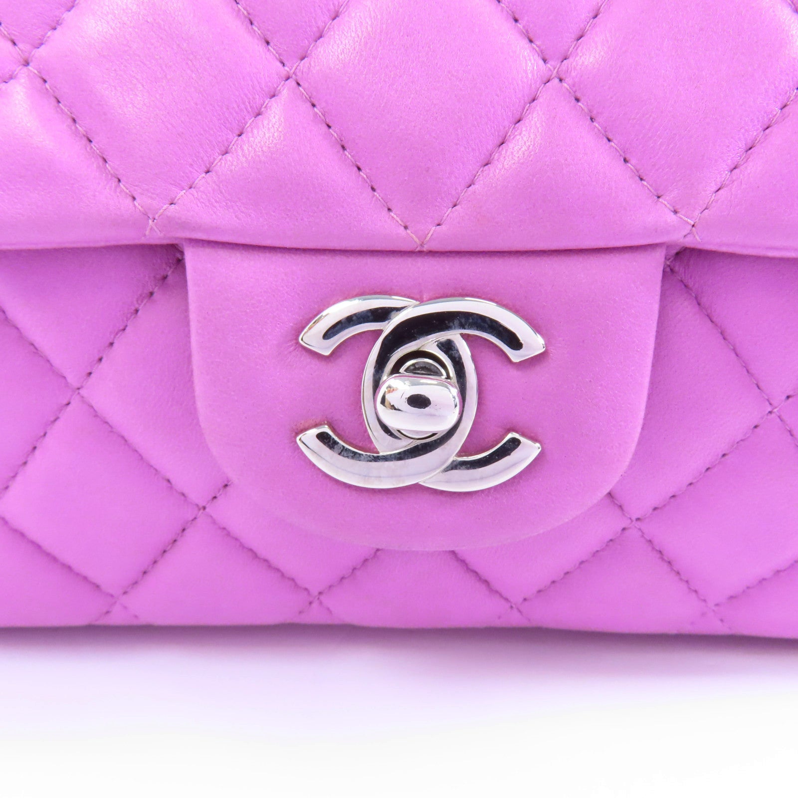 CHANEL 菱格羊皮皮革Chain Shoulder Bag銀扣鏈帶肩背袋紫色