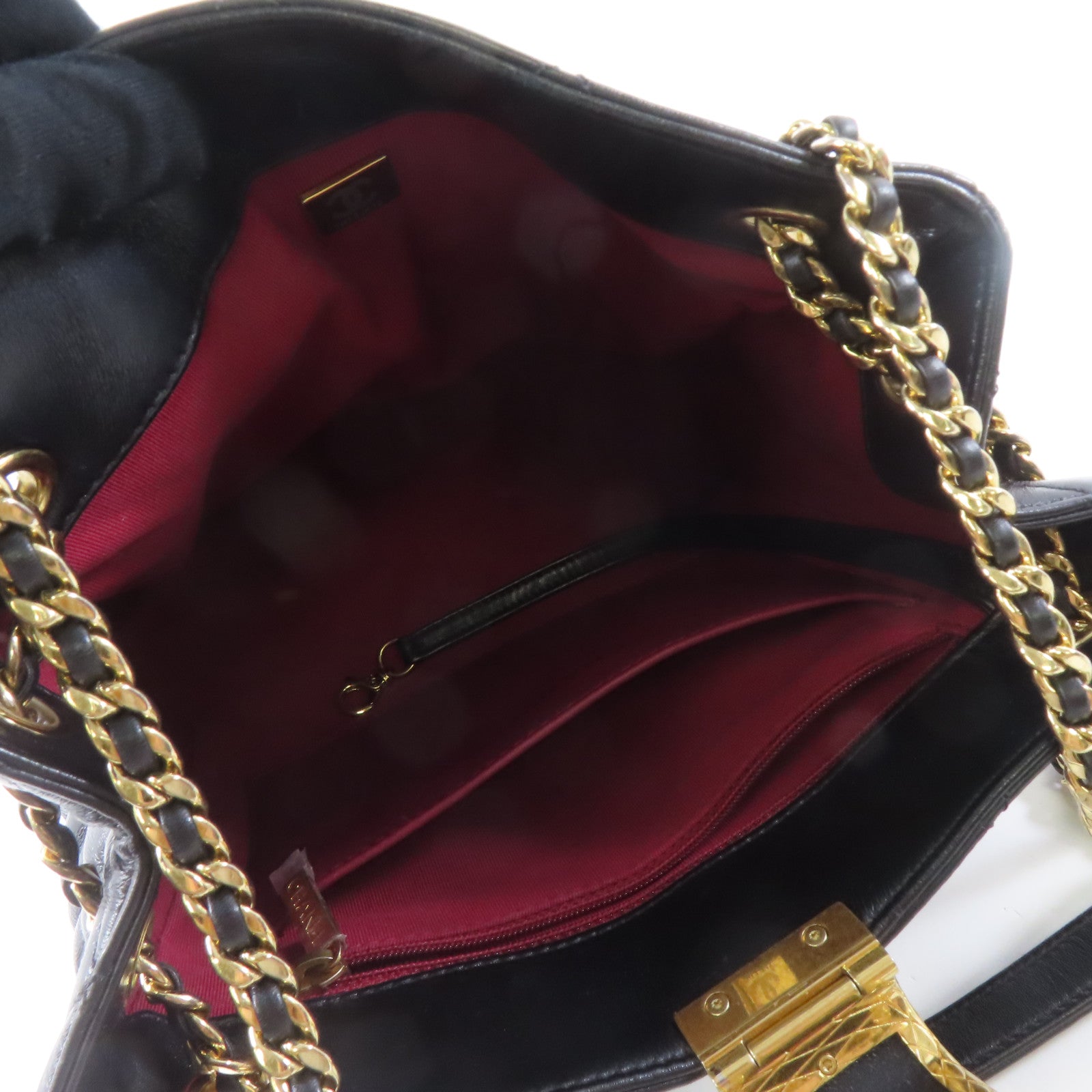 CHANEL 菱格羊皮皮革Shoulder Bag金扣鏈帶肩背袋黑色
