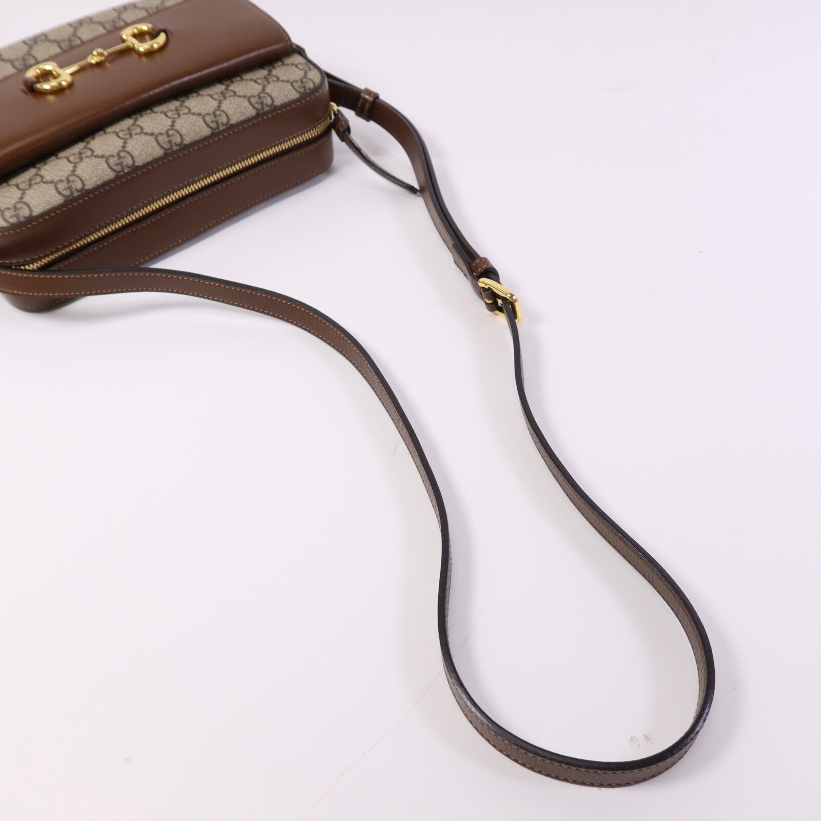 GUCCI 塗層帆布Horsebit 1955金扣肩背袋