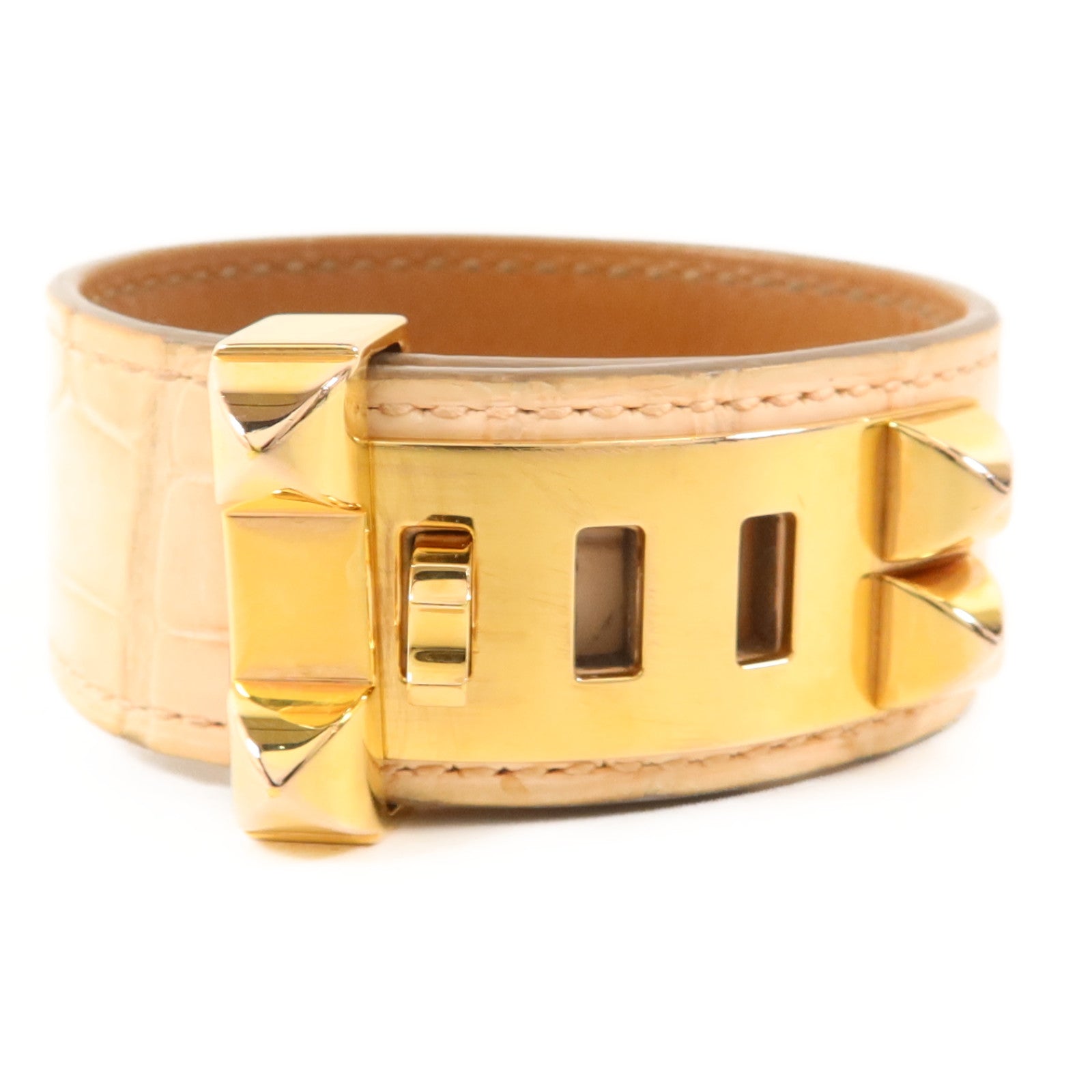 HERMES 【激減優惠】Alligator皮革Collier De Chien金扣手鐲
