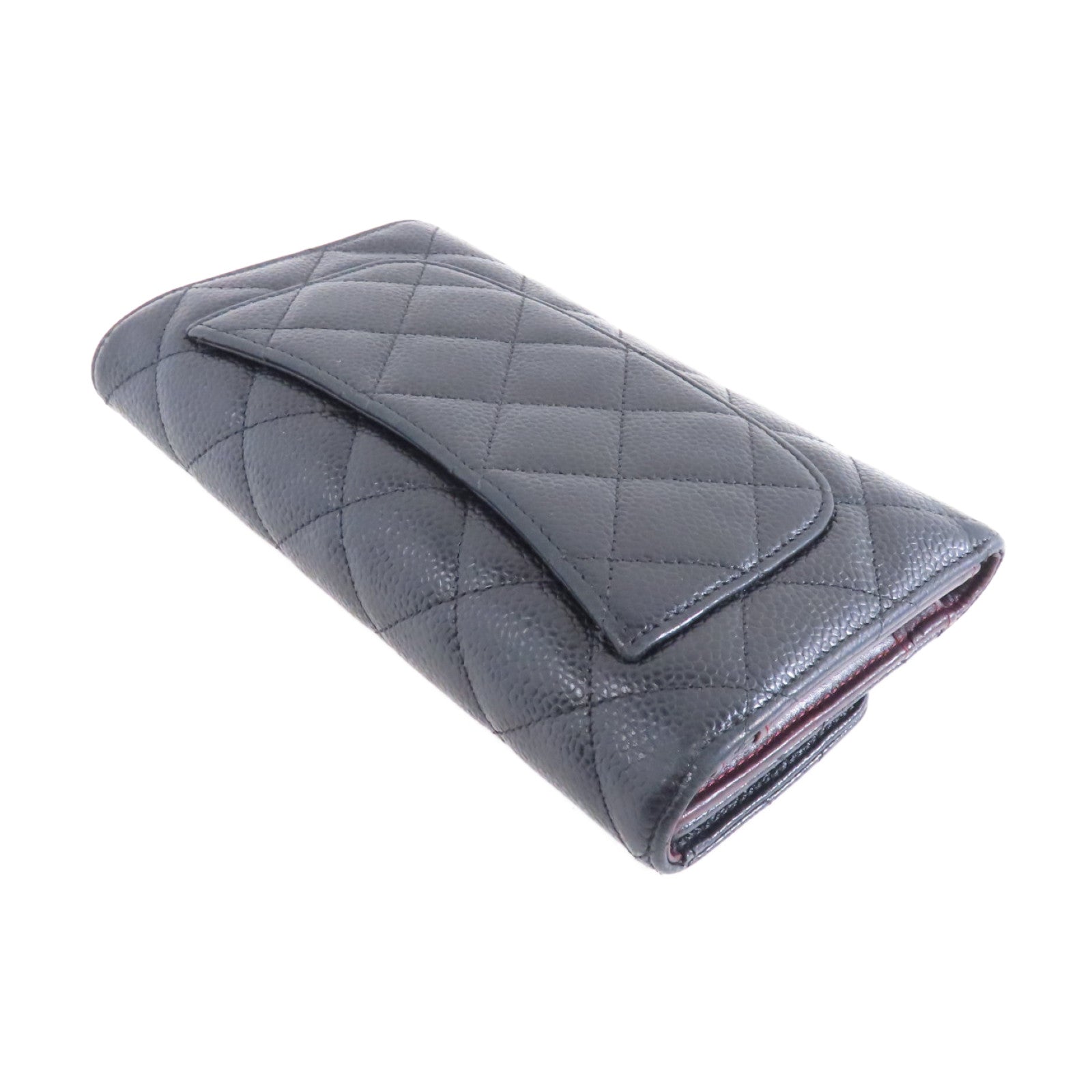 CHANEL 菱格Caviar皮革Long Wallet金扣長錢包黑色