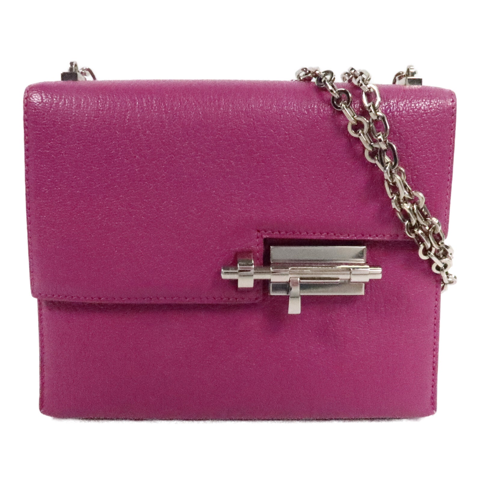 HERMES Chevre皮革Verrou Mini鏈帶肩背袋Rose Purple