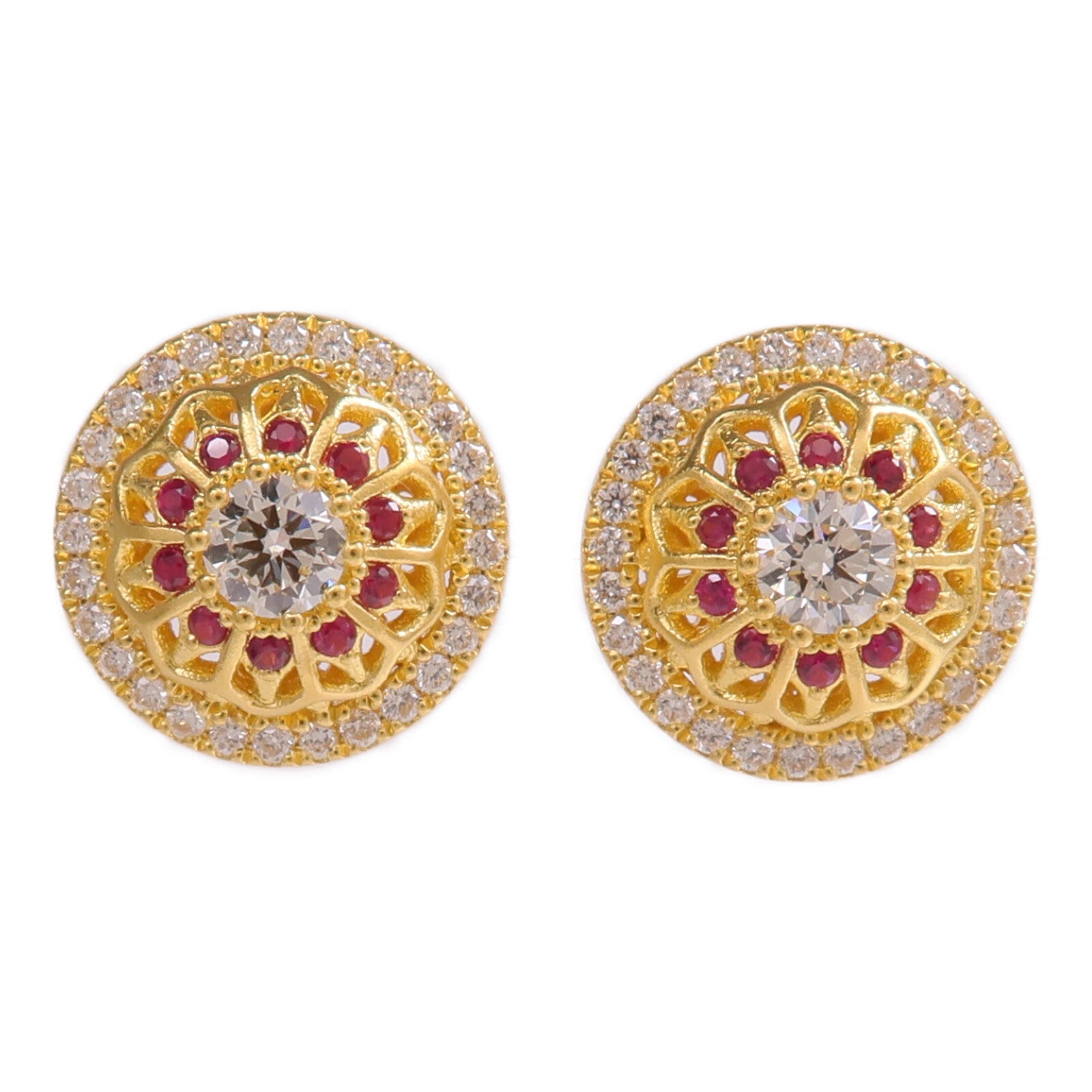 JEWELRY 24K黃金Ruby Diamond Earrings紅寶石/鑽石耳環