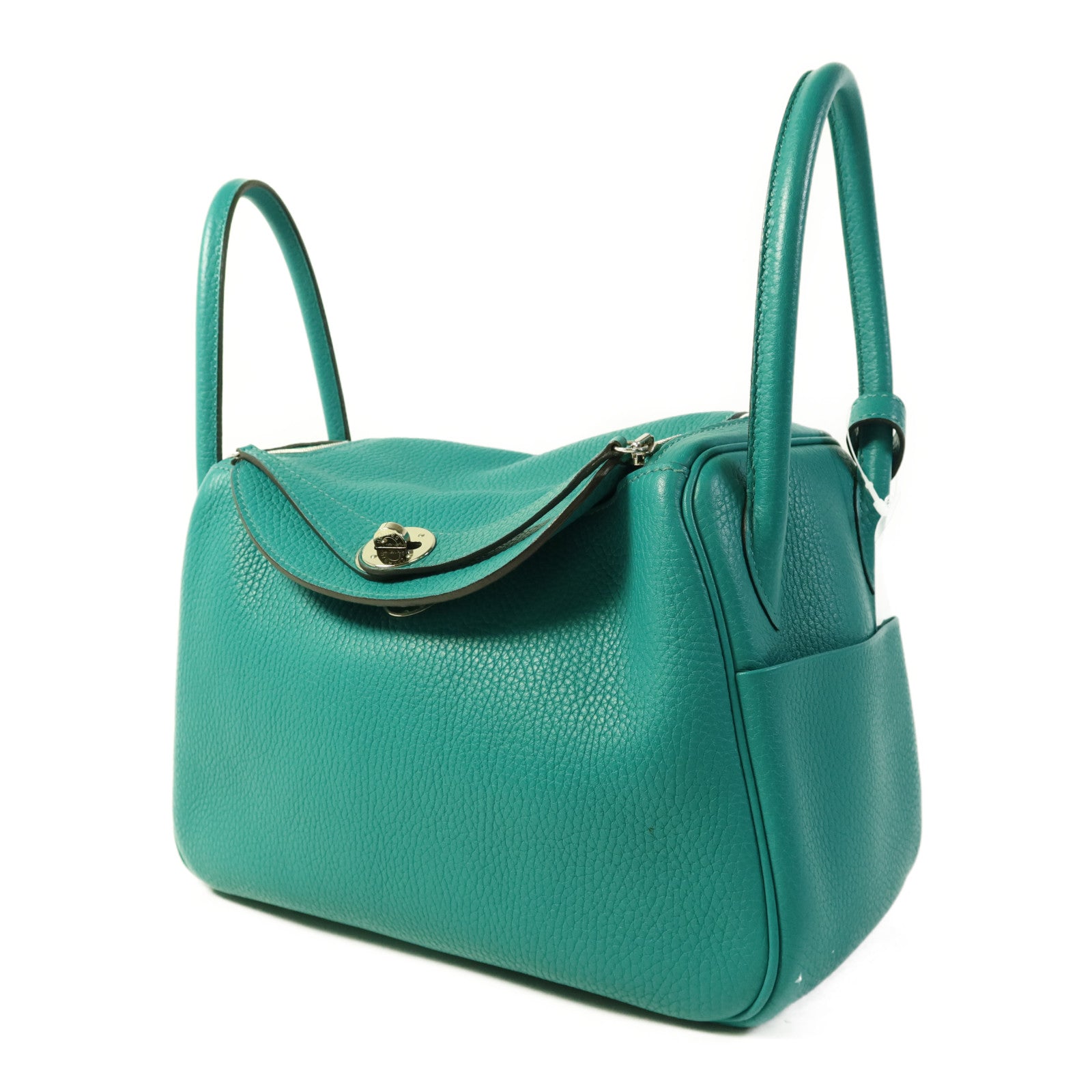 HERMES 【激減優惠】Clemence皮革Lindy 26銀扣手挽肩背兩用袋Bleu Paon