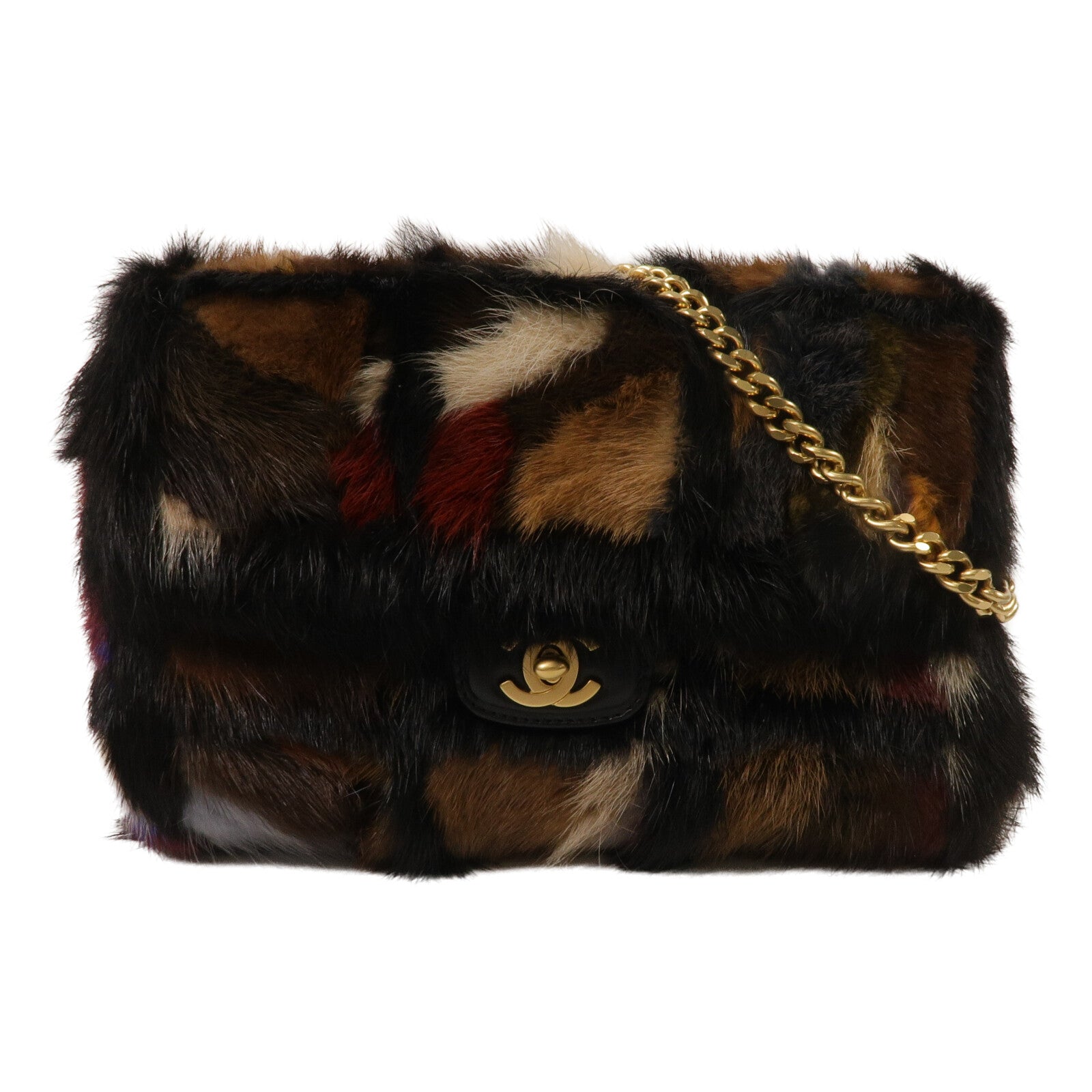 CHANEL 狐狸毛Vintage Flap Bag鏈帶肩背袋