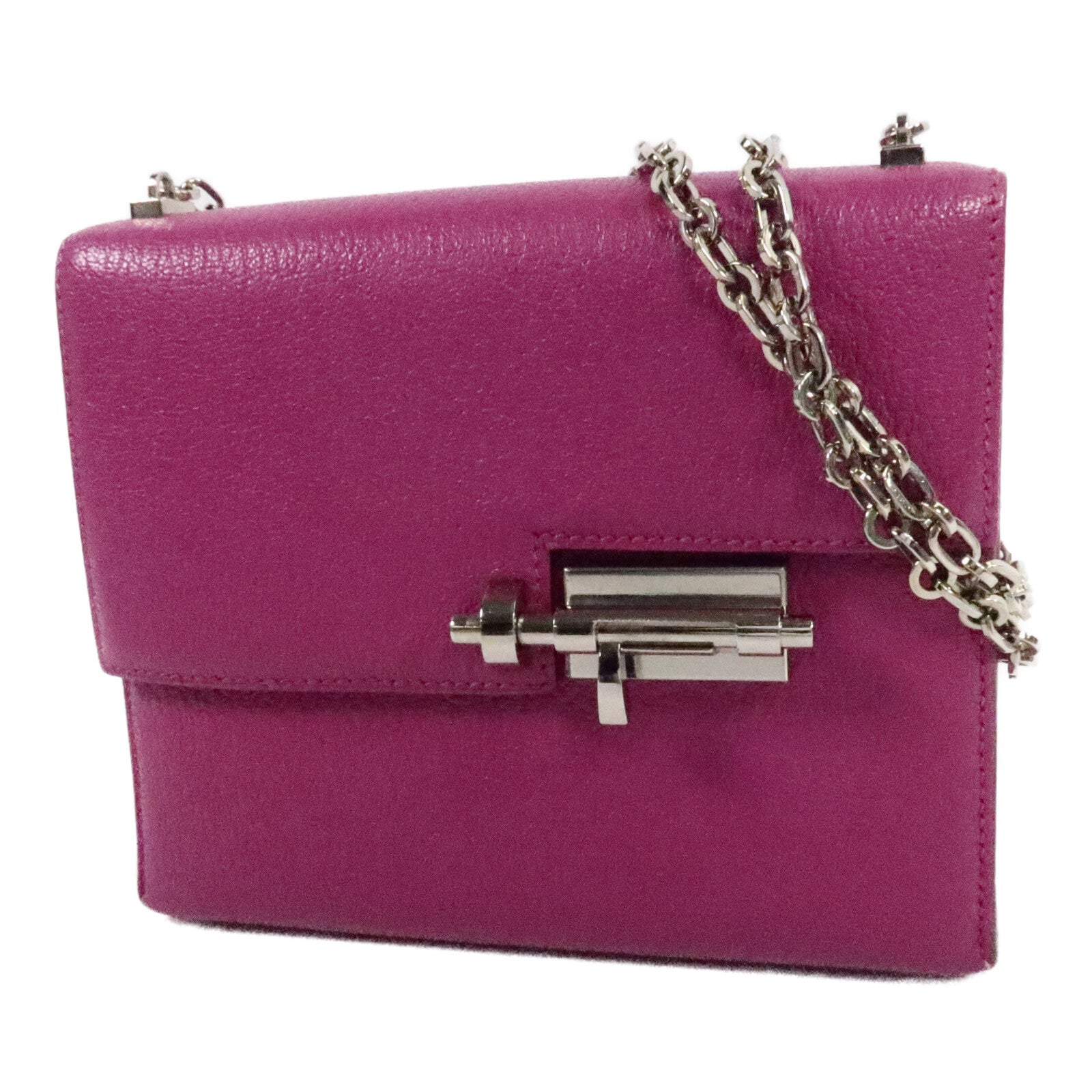 HERMES Chevre皮革Verrou Mini鏈帶肩背袋Rose Purple