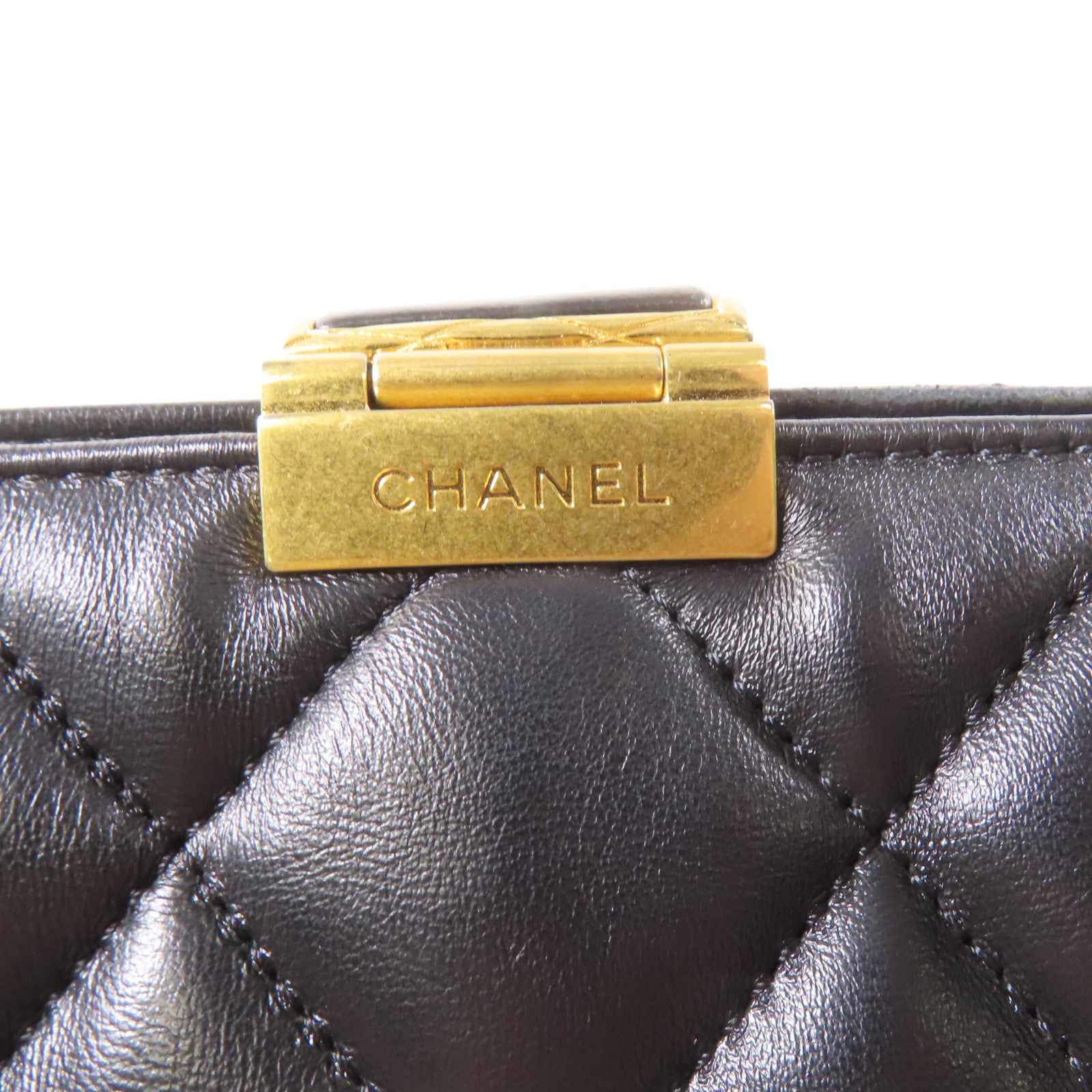 CHANEL 菱格羊皮皮革Shoulder Bag金扣鏈帶肩背袋黑色