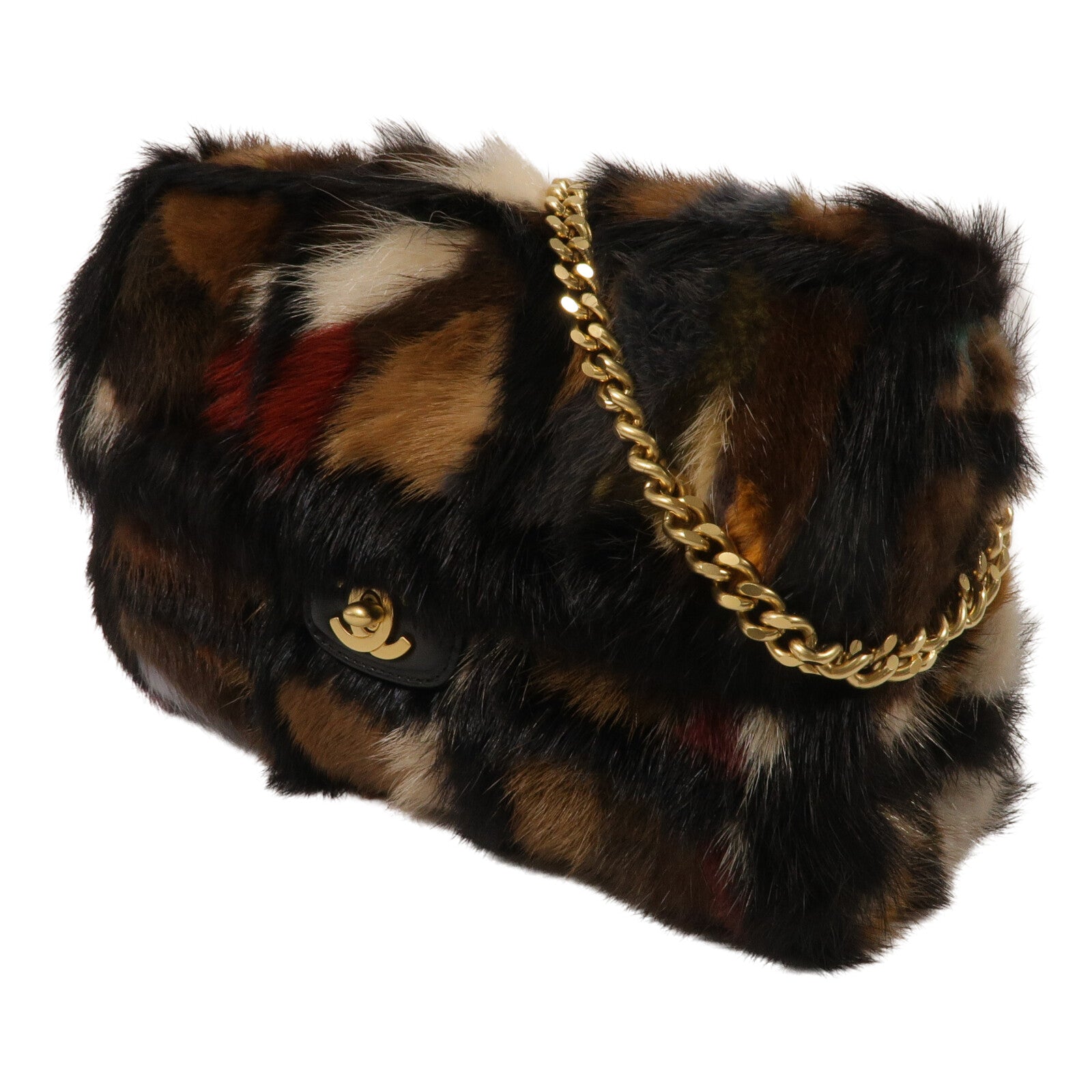 CHANEL 狐狸毛Vintage Flap Bag鏈帶肩背袋