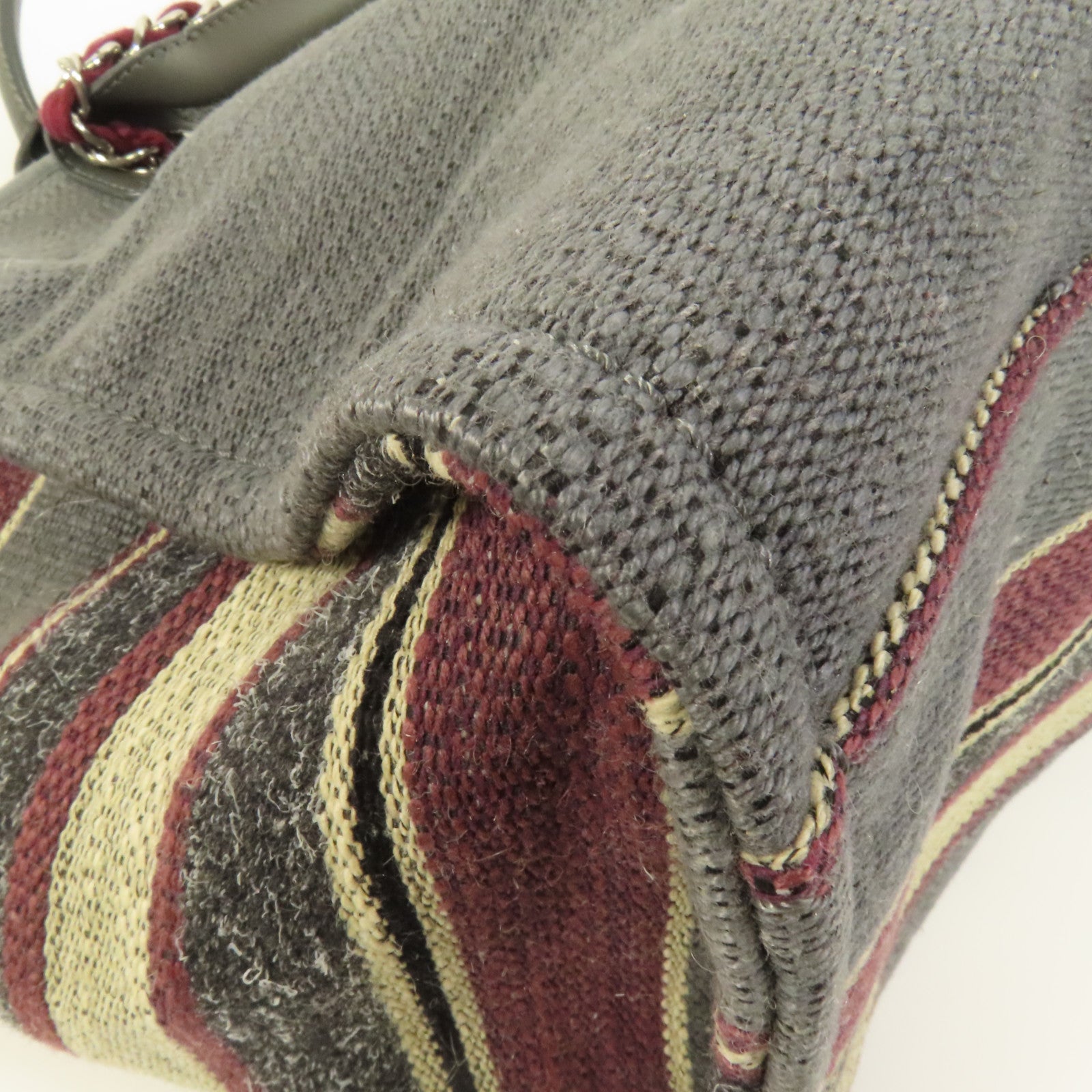 CHANEL 帆布Deauville Tote銀扣鏈帶手挽肩背兩用袋