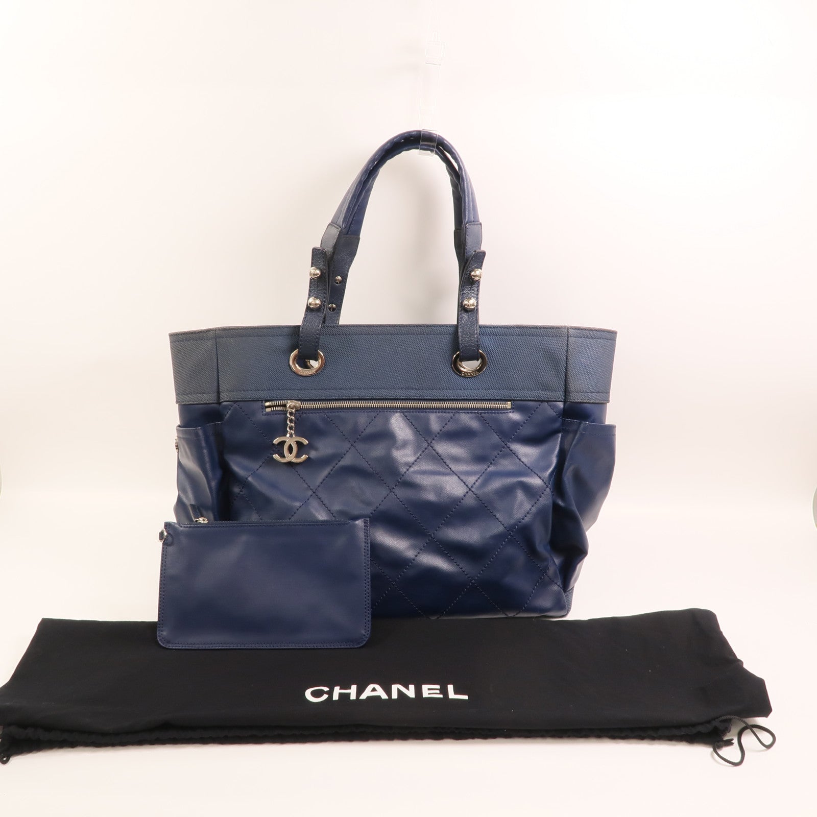 CHANEL 塗層帆布Paris Biarritz Tote銀扣手挽袋