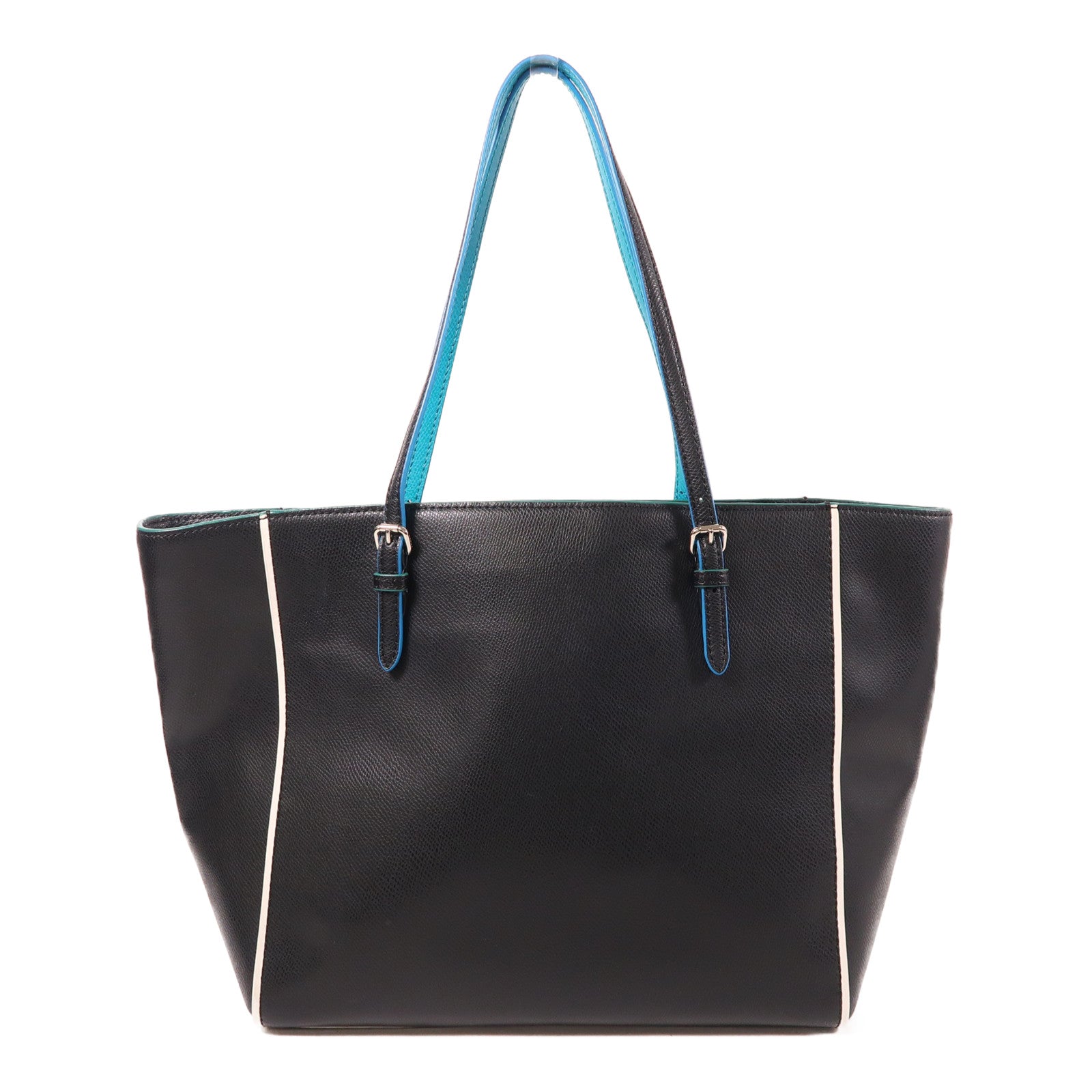 COACH SHW Turnlock Tote Shoulder Tote Bag Leather Black Blue
