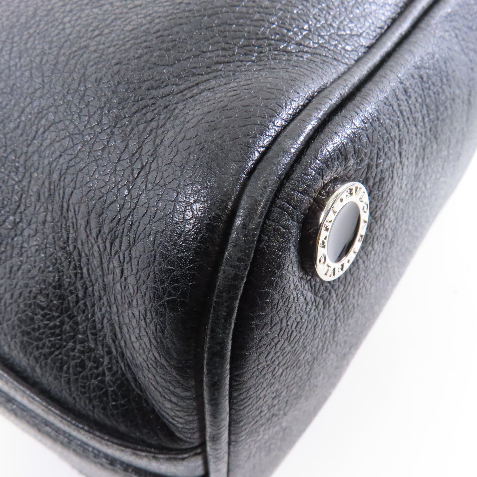 BVLGARI 【激減優惠】牛皮皮革Shoulder Bag銀扣肩背袋黑色