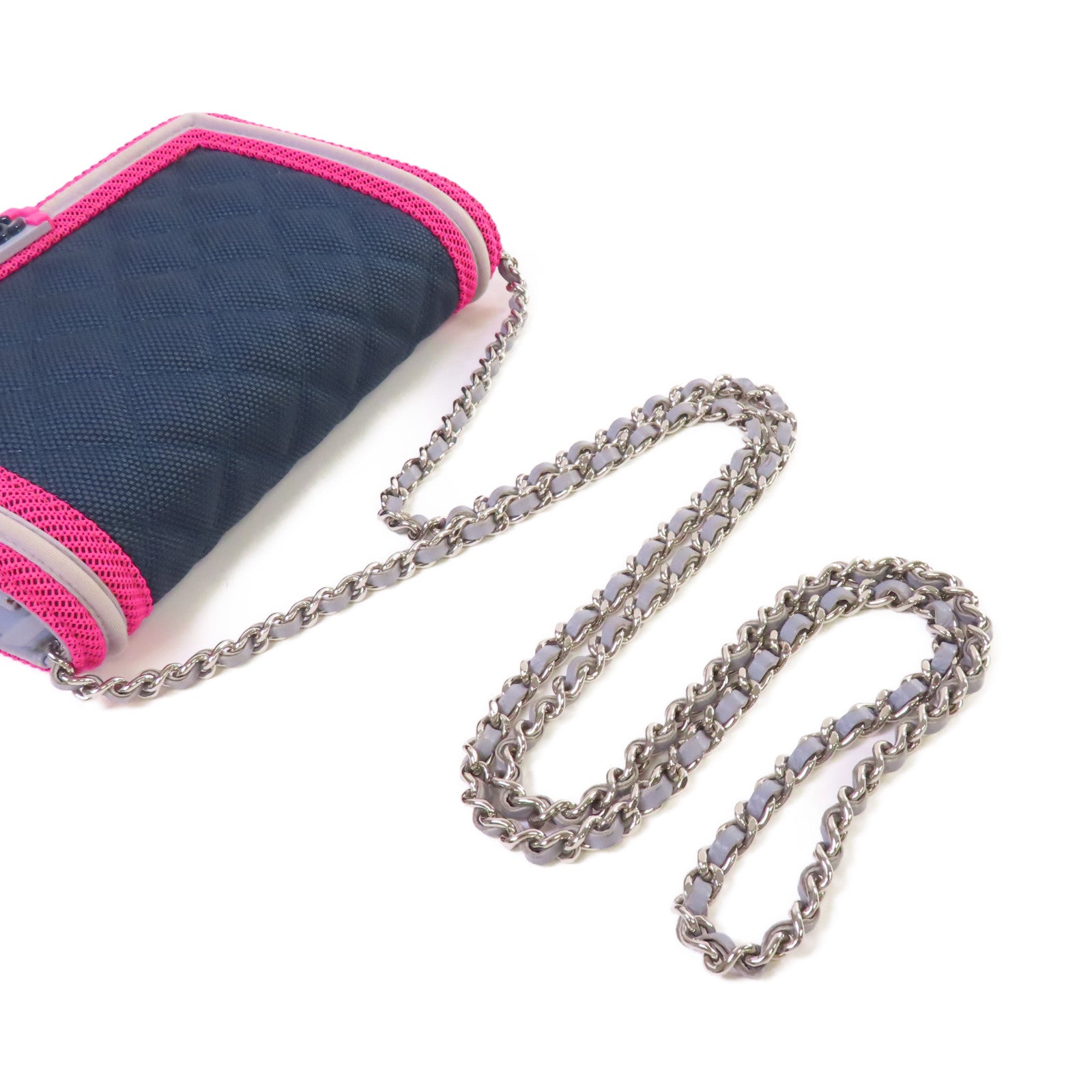 CHANEL 菱格帆布WOC Wallet On Chain Shoulder Bag銀扣鏈帶肩背袋寶藍色/粉紅色/灰色