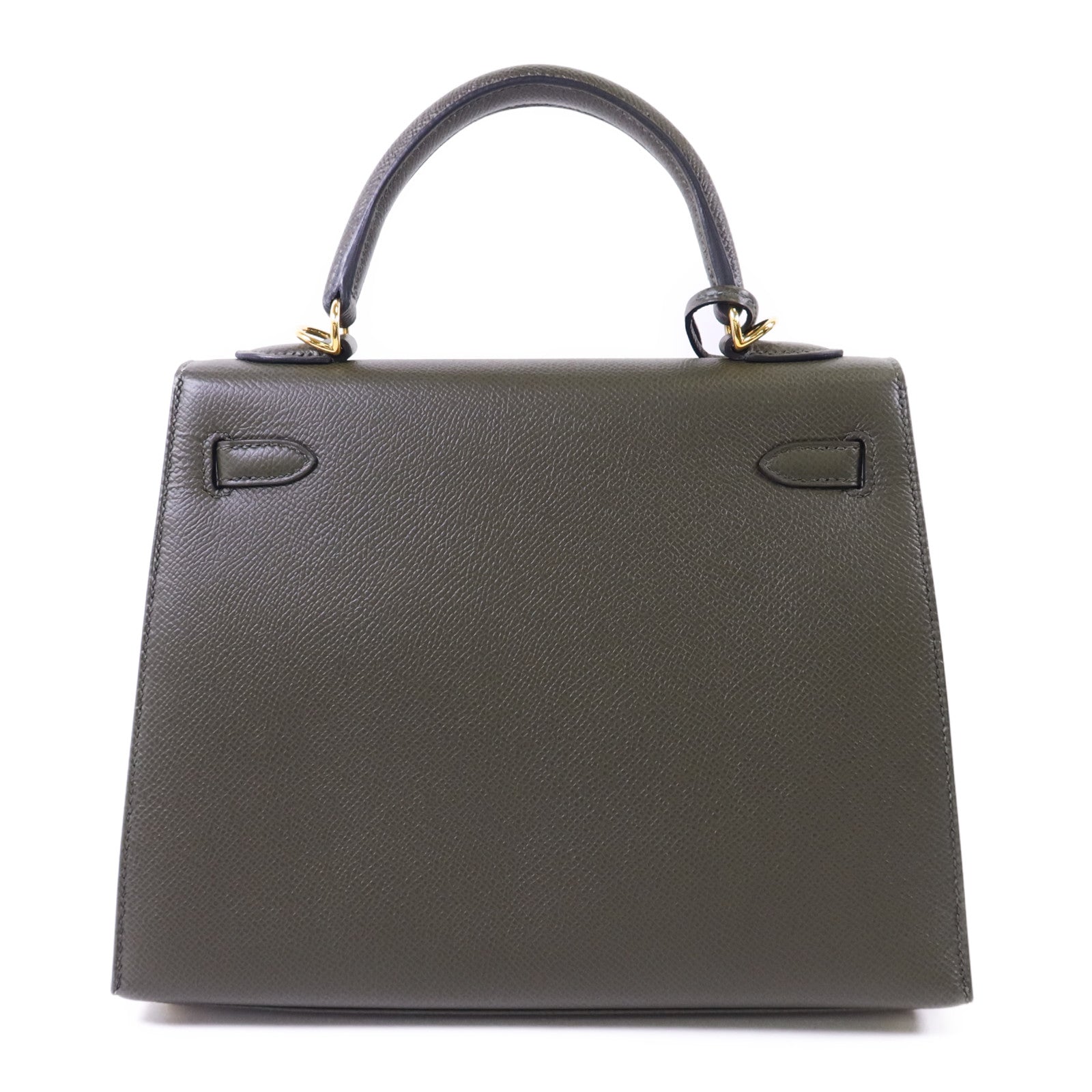 HERMES Epsom皮革Kelly 25金扣手挽肩背兩用袋Vert Gris