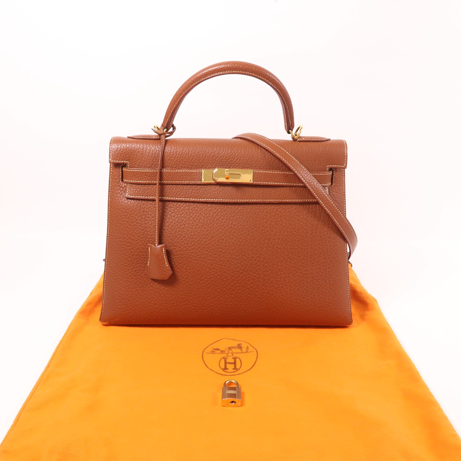 HERMES Fjord皮革Kelly 32金扣手挽肩背兩用袋