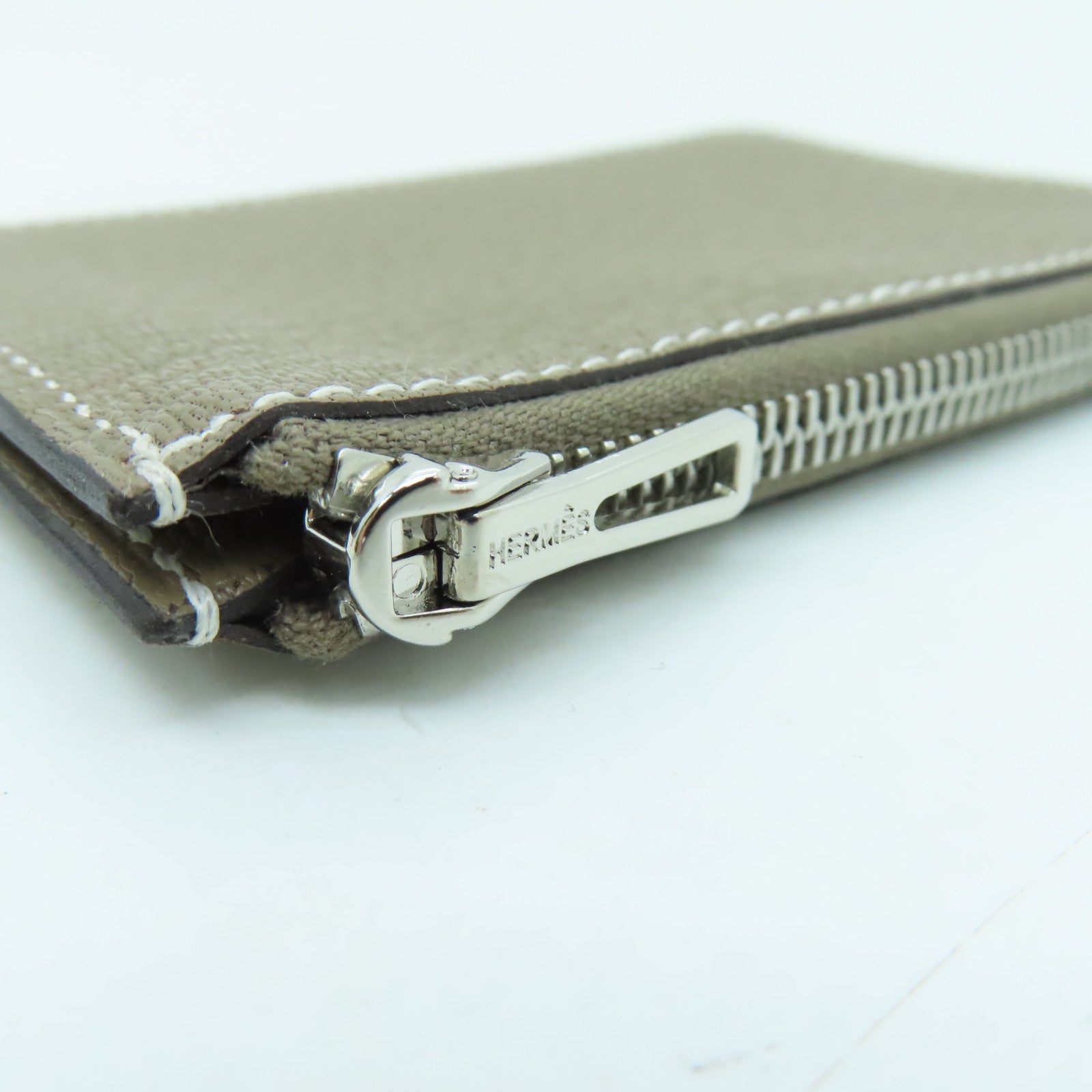 HERMES 【激減優惠】Chevre皮革Roulis Slim銀扣錢包大象灰
