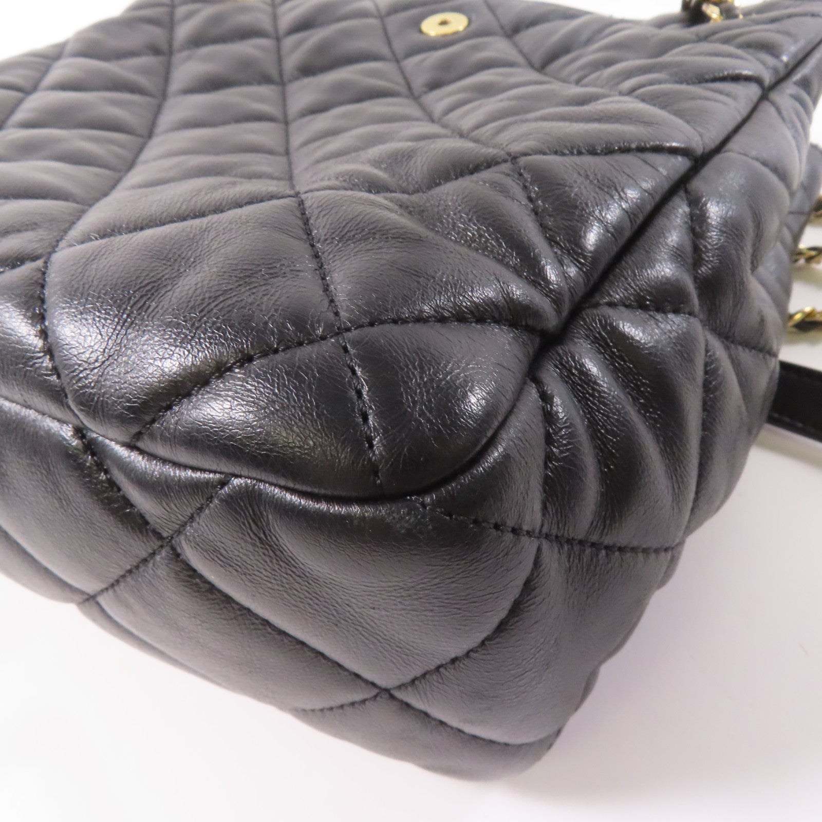 CHANEL 菱格羊皮皮革Shoulder Bag金扣鏈帶肩背袋黑色