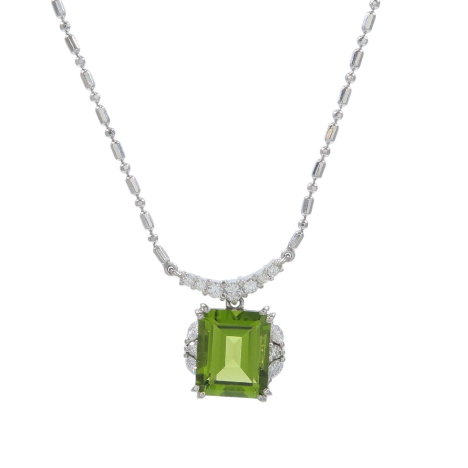 JEWELRY PT900/PT850鉑金Peridot Diamond Necklace橄欖石/鑽石項鍊