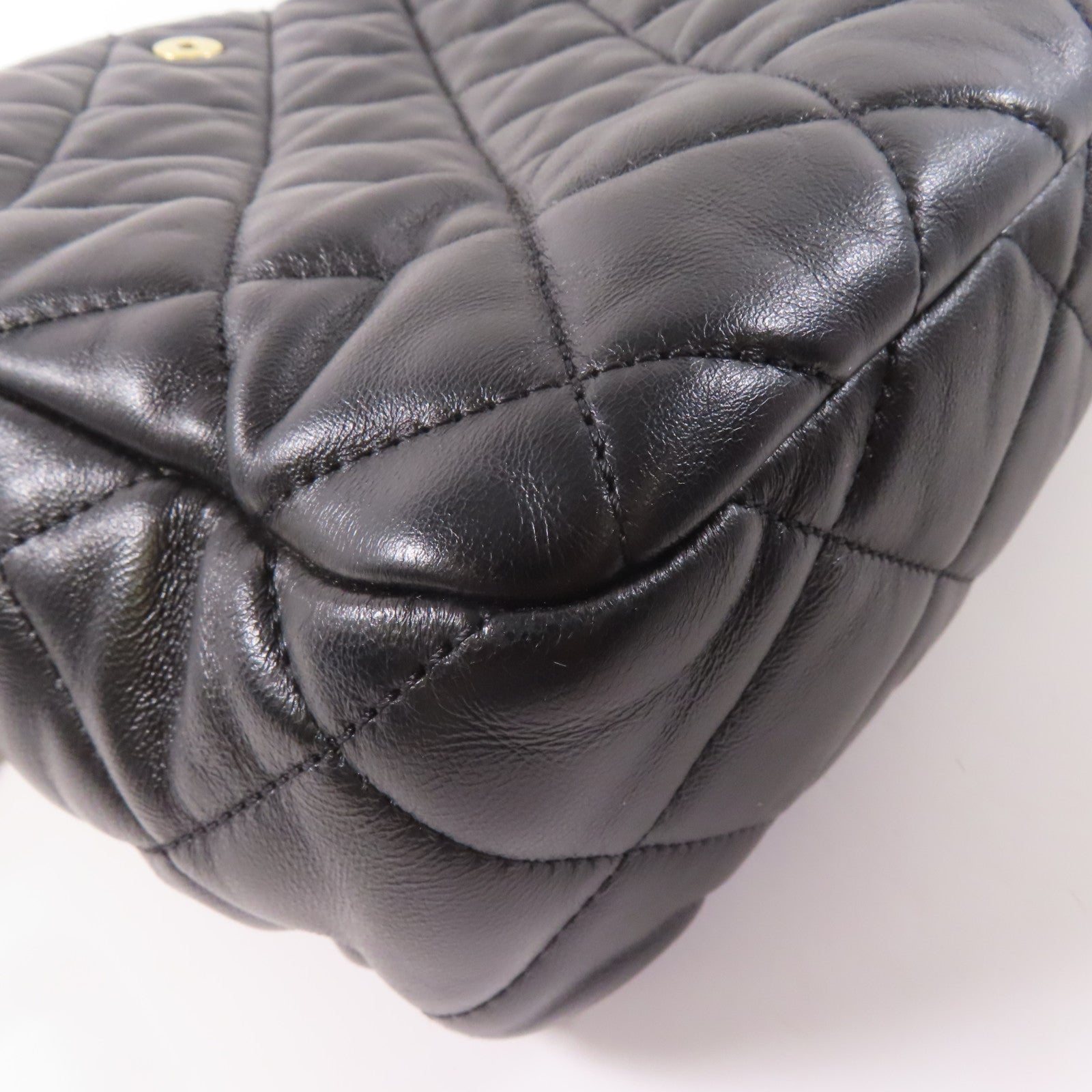 CHANEL 菱格羊皮皮革Shoulder Bag金扣鏈帶肩背袋黑色