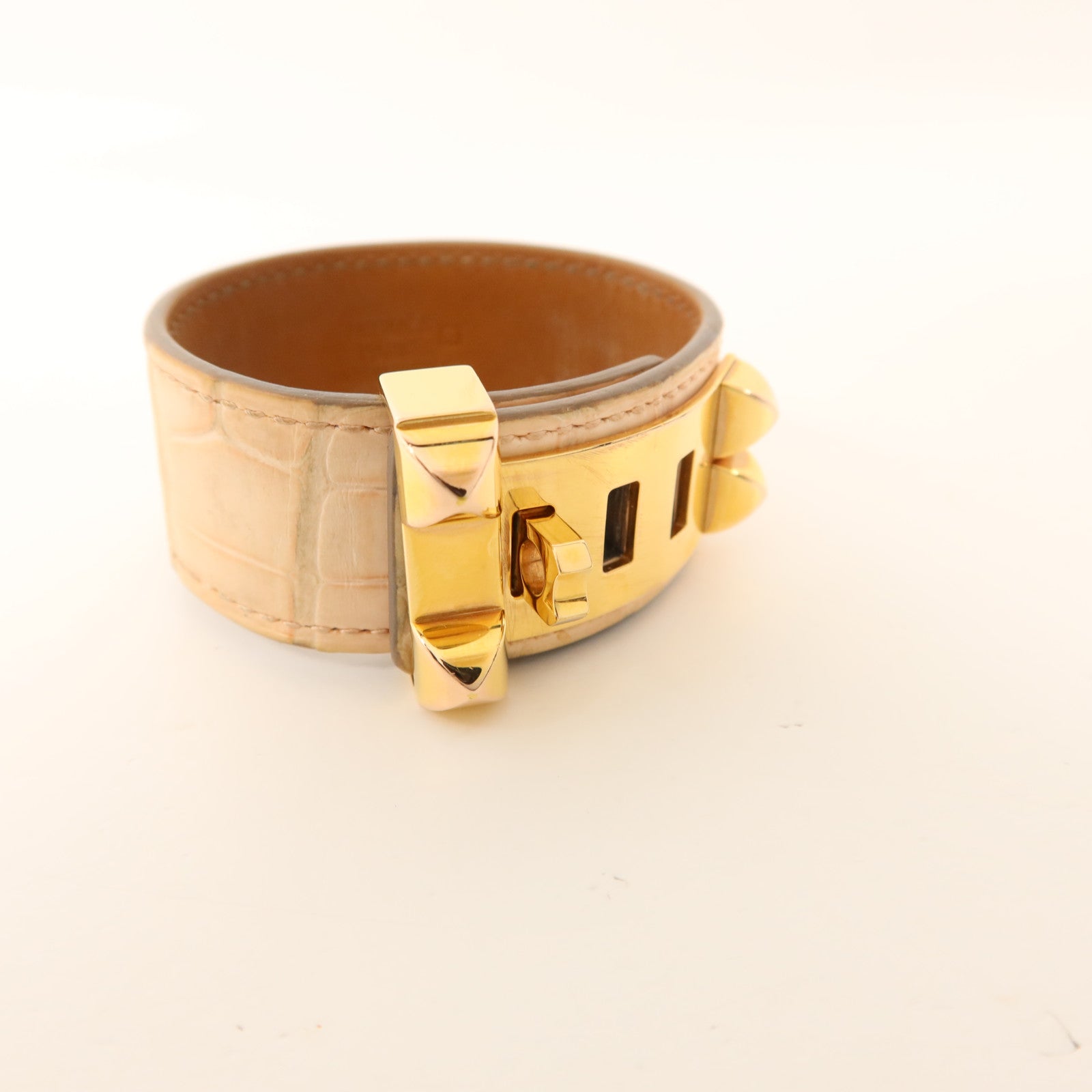 HERMES Alligator皮革Collier De Chien金扣手鐲