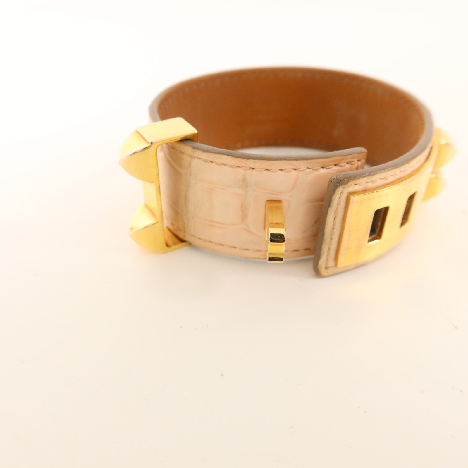HERMES 【激減優惠】Alligator皮革Collier De Chien金扣手鐲