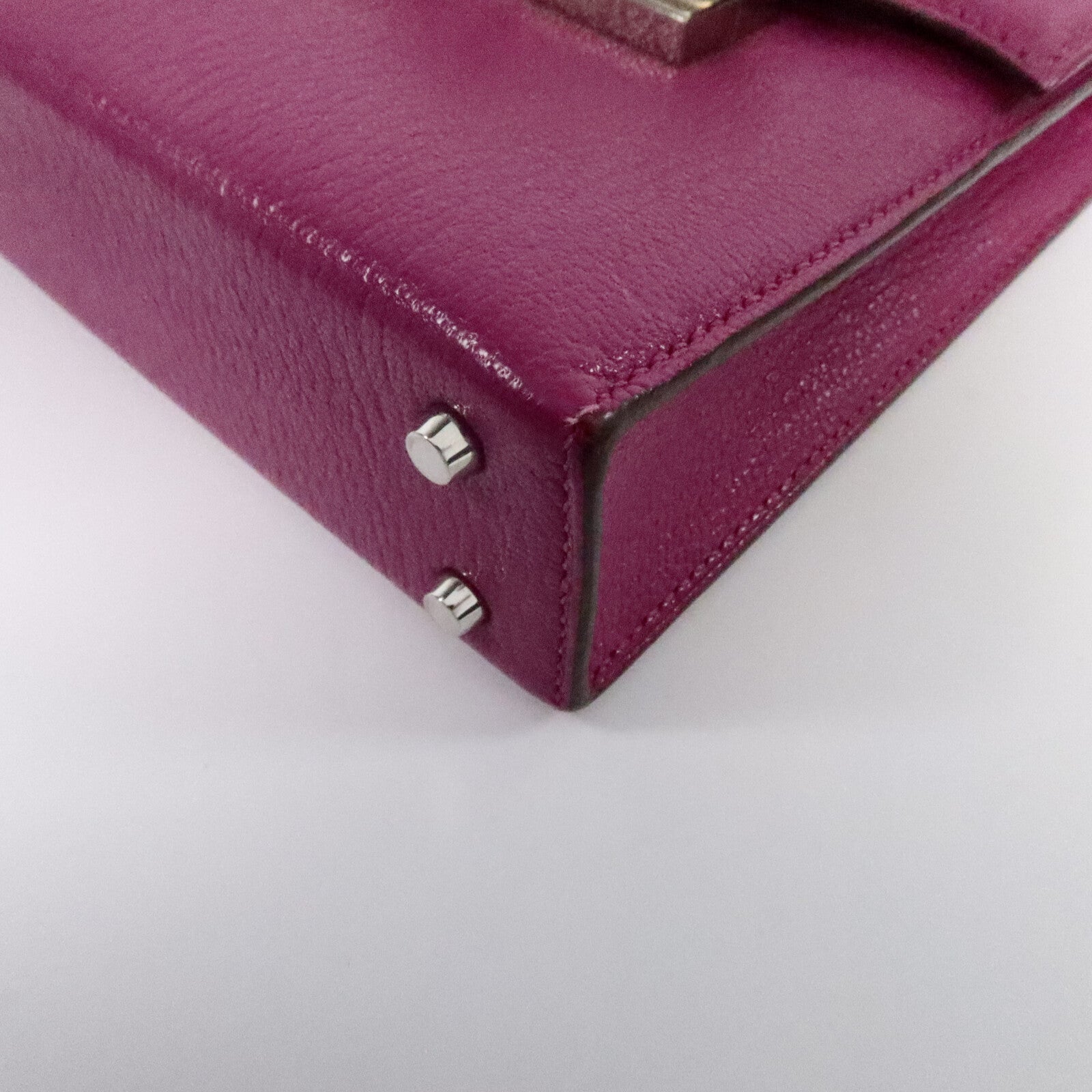 HERMES Chevre皮革Verrou Mini鏈帶肩背袋Rose Purple