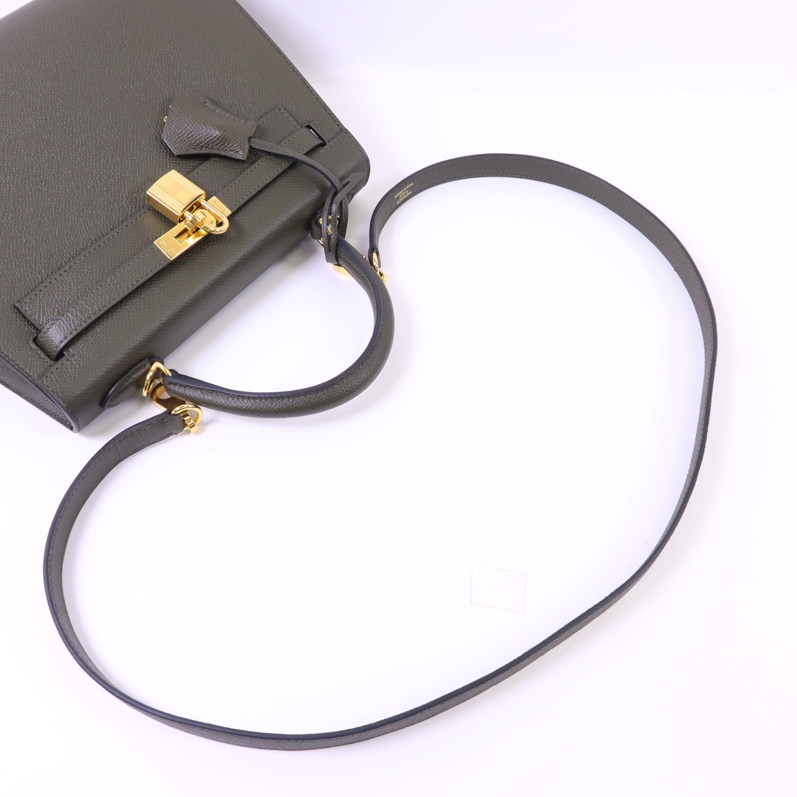 HERMES Epsom皮革Kelly 25金扣手挽肩背兩用袋Vert Gris