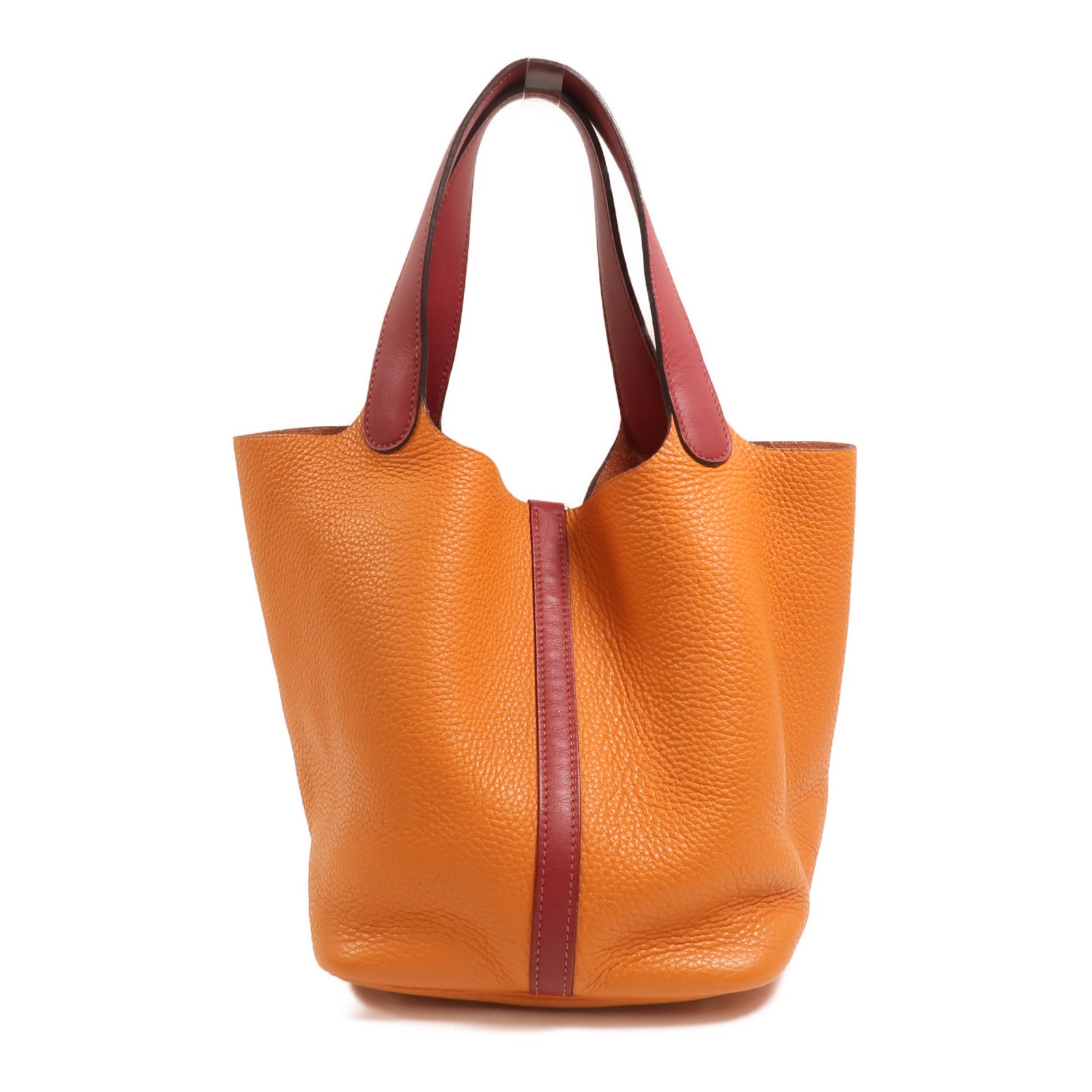 HERMES Clemence皮革Picotin MM銀扣手挽袋Feu/Rouge Grenat