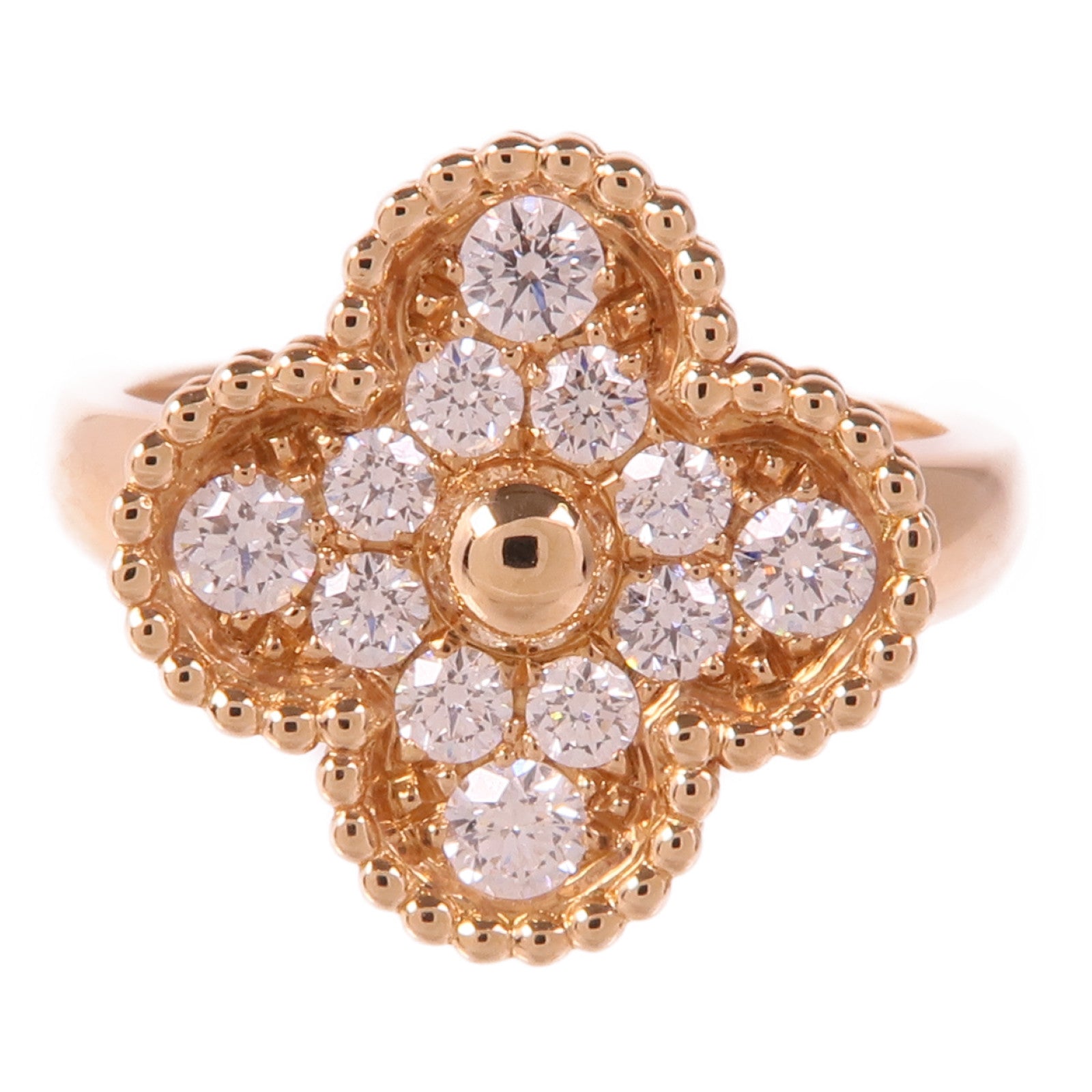 Van Cleef & Arpels 18K玫瑰金Vintage Alhambra Diamond Ring鑽石戒指VCA#53/US#6.25