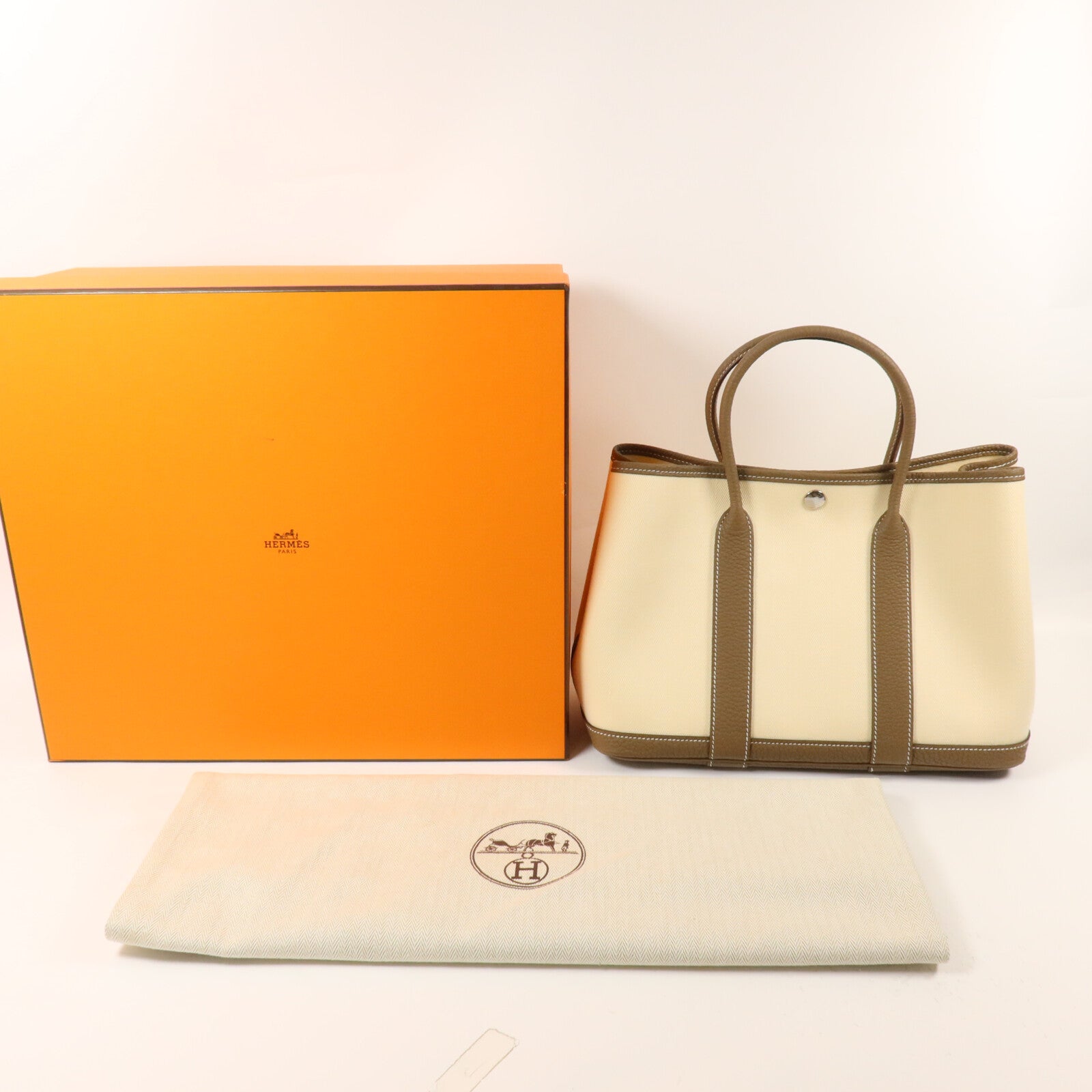 HERMES 帆布/Negonda皮革Garden Party TPM手挽袋Etoupe