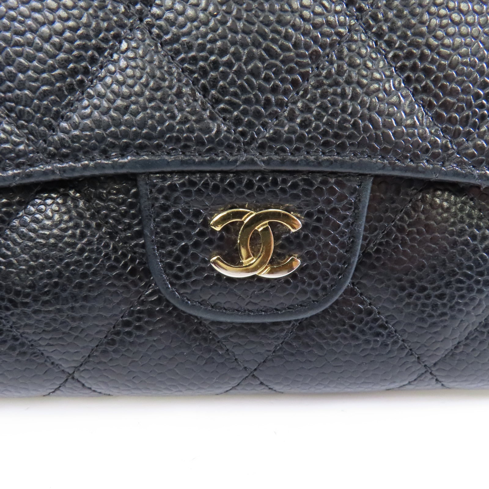 CHANEL 菱格Caviar皮革Long Wallet金扣長錢包黑色