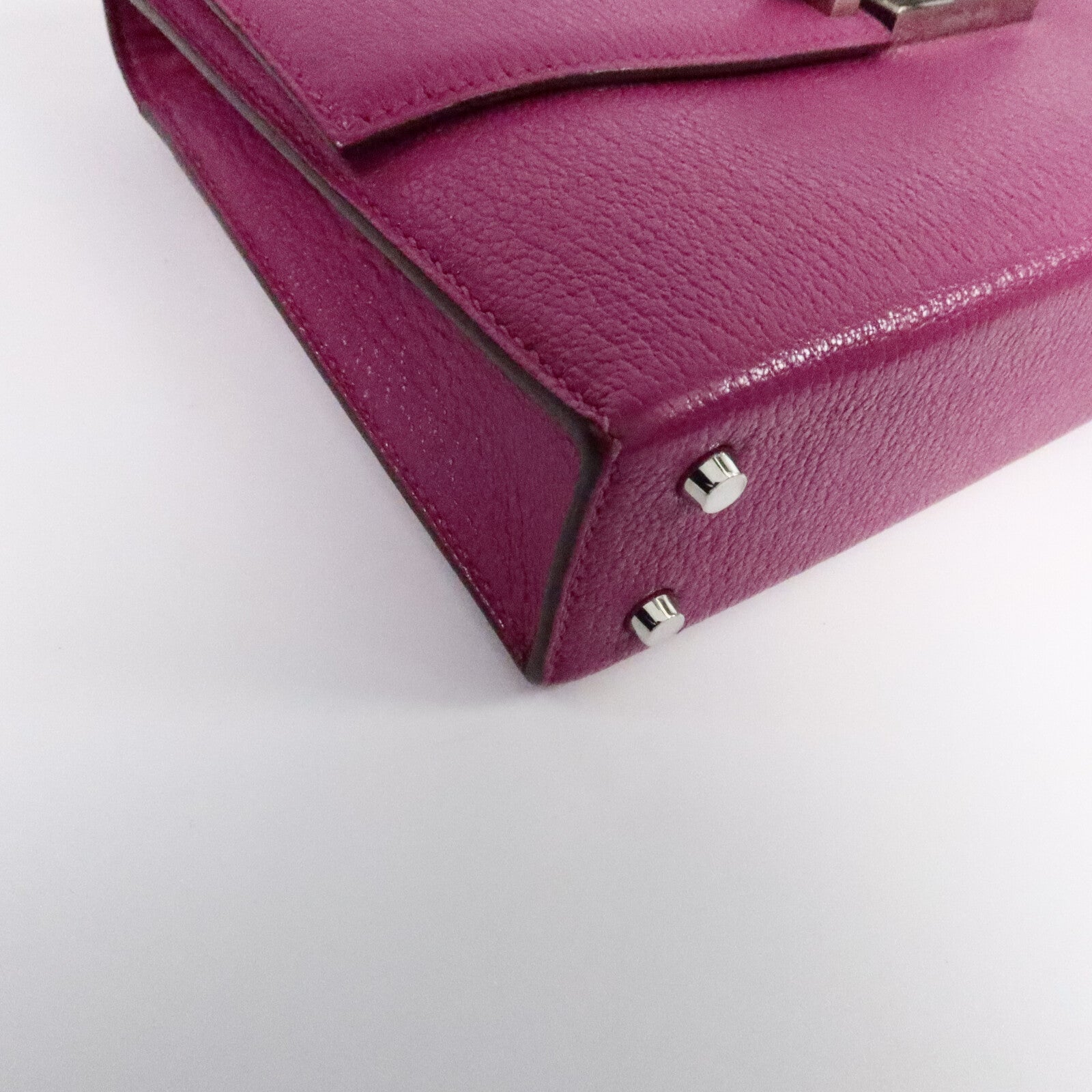 HERMES Chevre皮革Verrou Mini鏈帶肩背袋Rose Purple