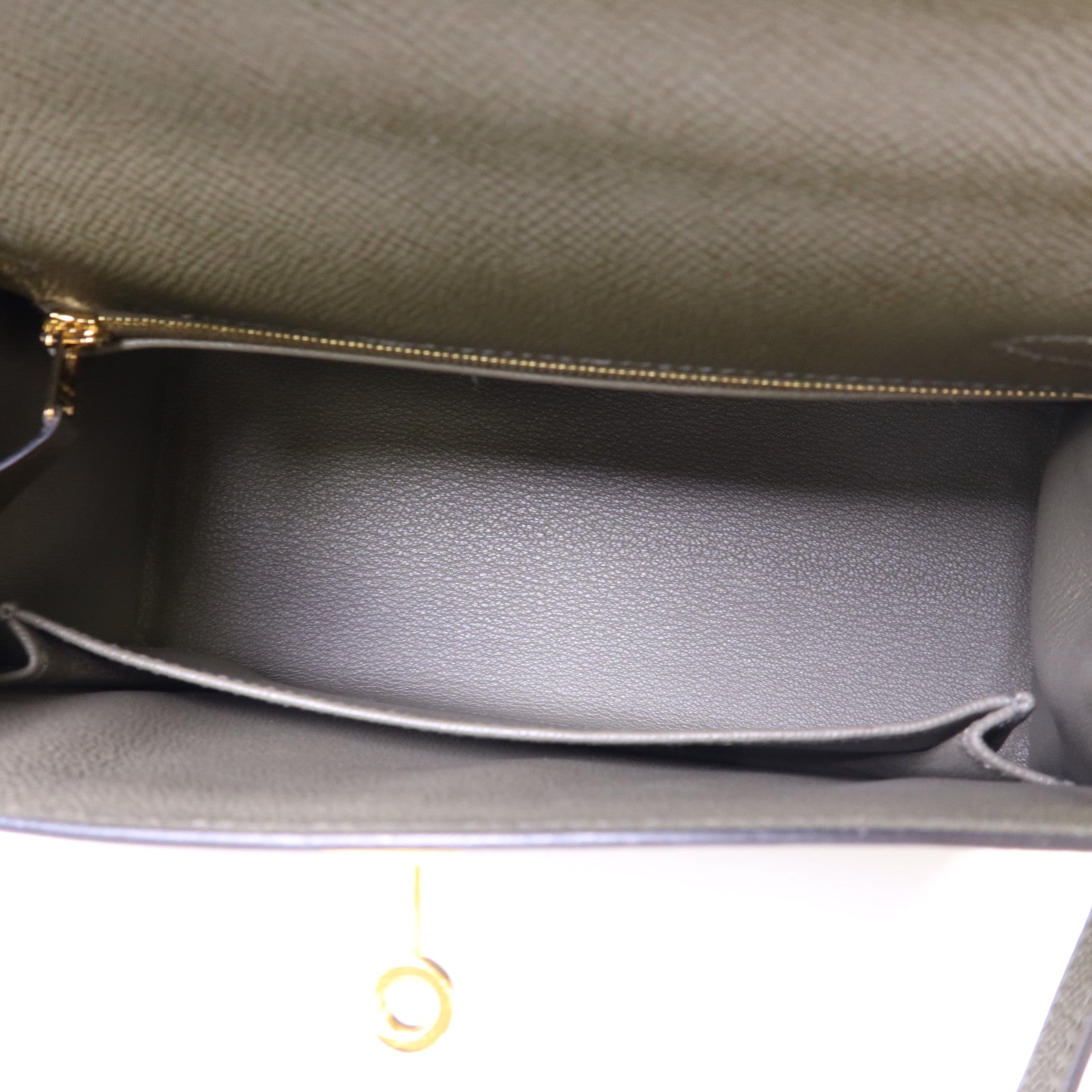 HERMES Epsom皮革Kelly 25金扣手挽肩背兩用袋Vert Gris