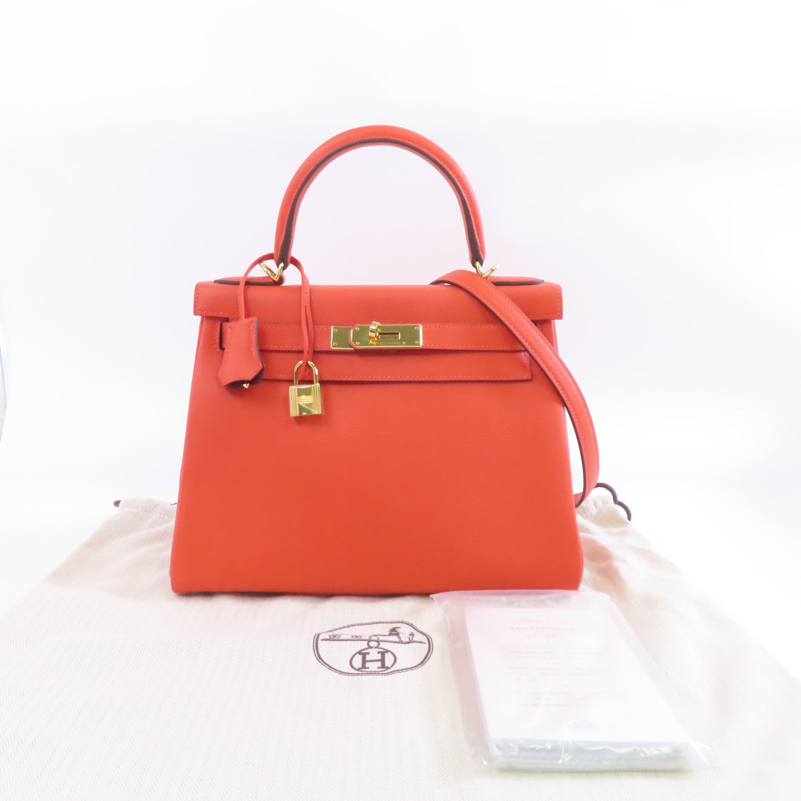 HERMES Evercolor皮革Kelly 28金扣手挽肩背兩用袋Rouge H/紅色
