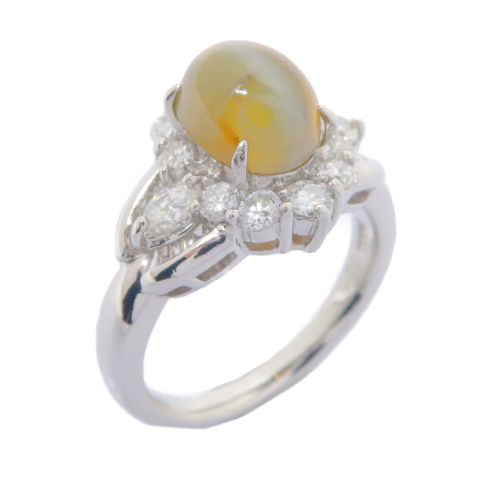 JEWELRY PT900鉑金Cat's Eye Diamond Ring 3.20ct貓眼石/0.96ct鑚石戒指US#5.25