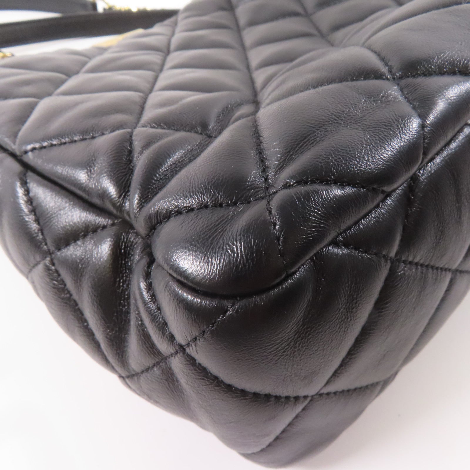 CHANEL 菱格羊皮皮革Shoulder Bag金扣鏈帶肩背袋黑色