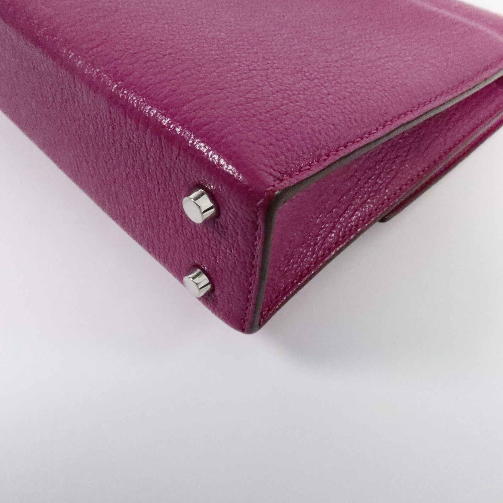 HERMES Chevre皮革Verrou Mini鏈帶肩背袋Rose Purple