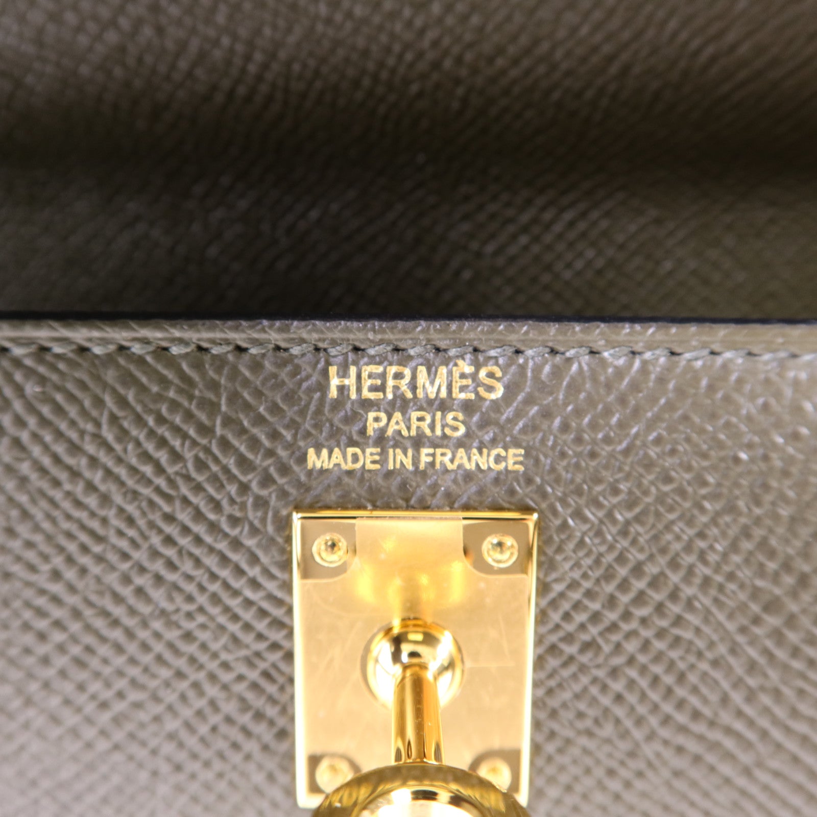 HERMES Epsom皮革Kelly 25金扣手挽肩背兩用袋Vert Gris