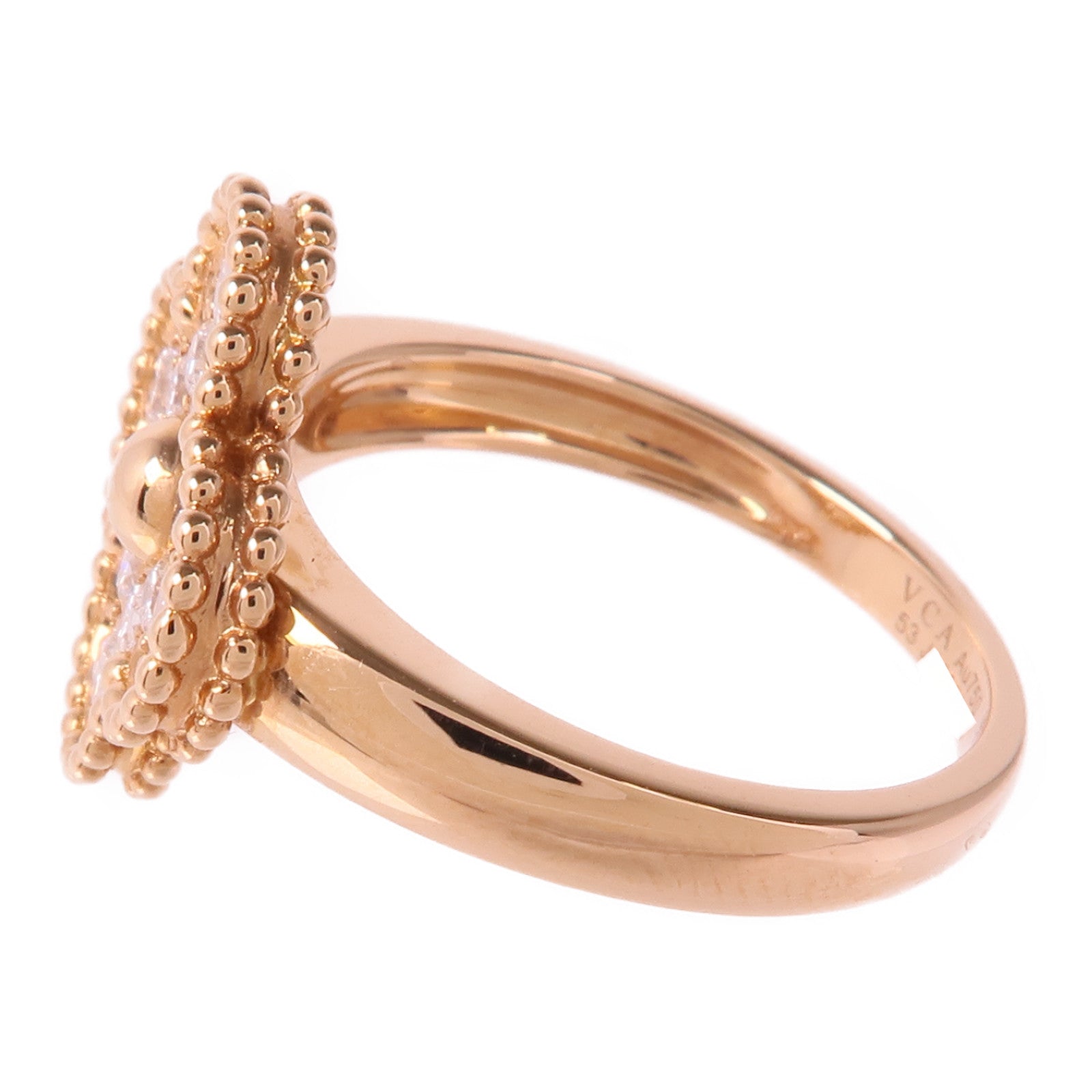 Van Cleef & Arpels 18K玫瑰金Vintage Alhambra Diamond Ring鑽石戒指VCA#53/US#6.25