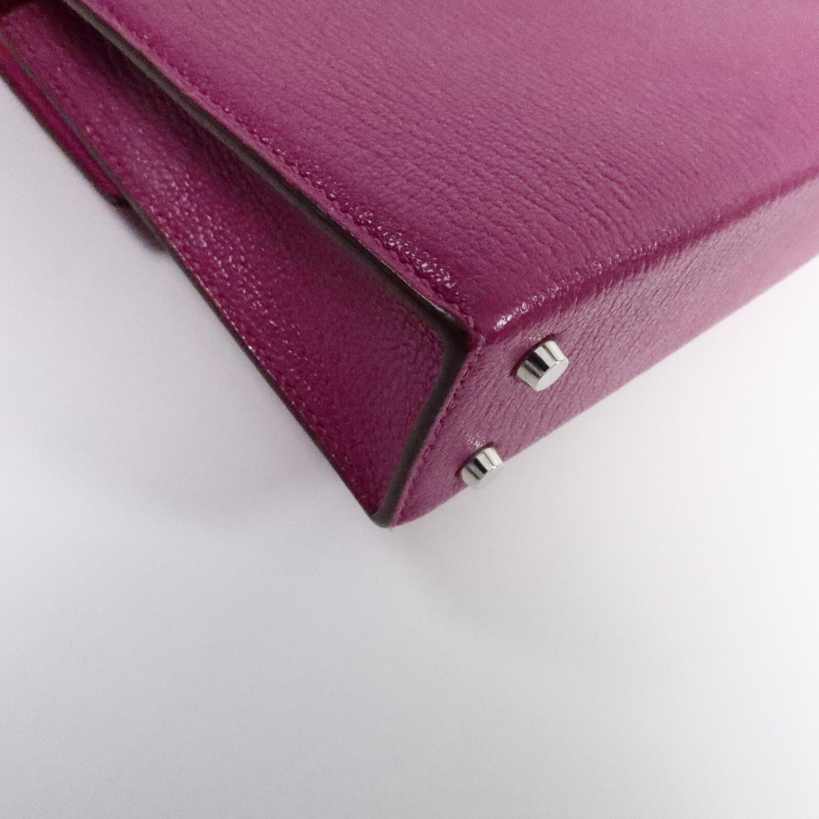 HERMES Chevre皮革Verrou Mini鏈帶肩背袋Rose Purple