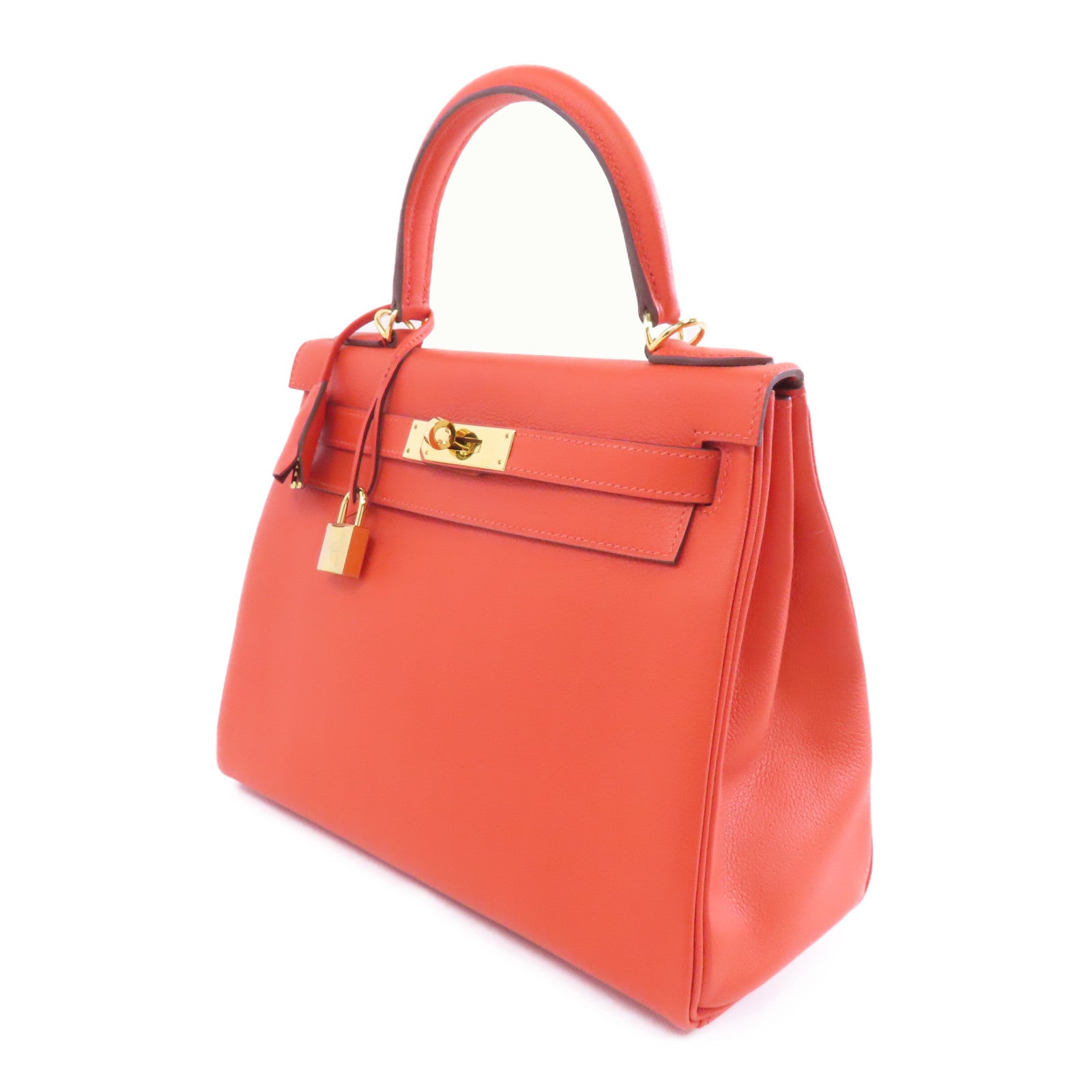 HERMES Evercolor皮革Kelly 28金扣手挽肩背兩用袋Rouge H/紅色