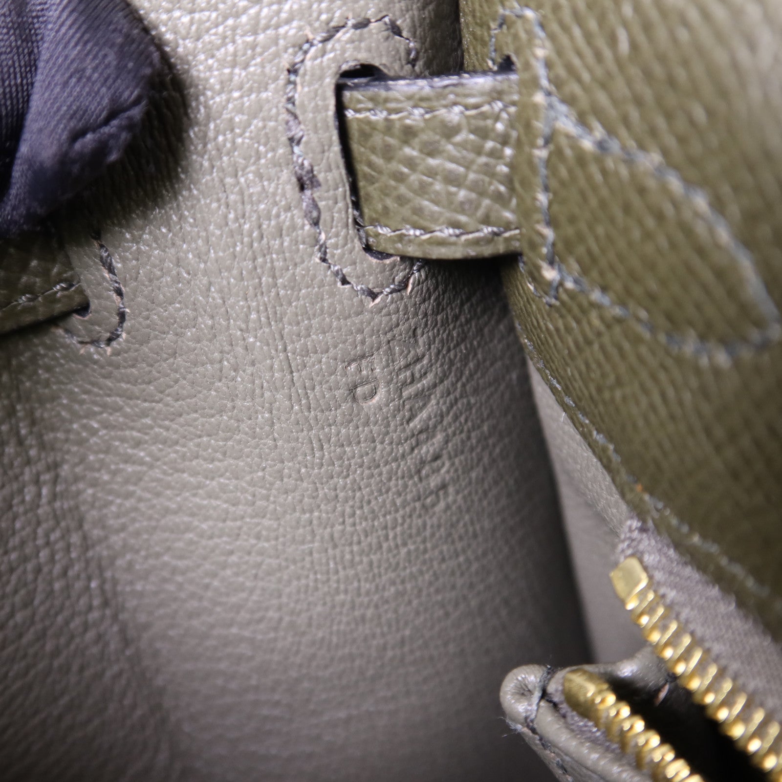 HERMES Epsom皮革Kelly 25金扣手挽肩背兩用袋Vert Gris