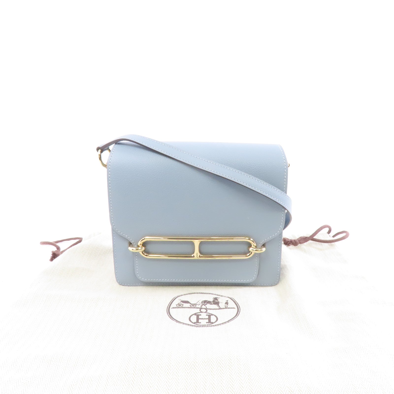 HERMES Evercolor皮革Mini Roulis銀扣肩背袋Bleu Lin/藍色