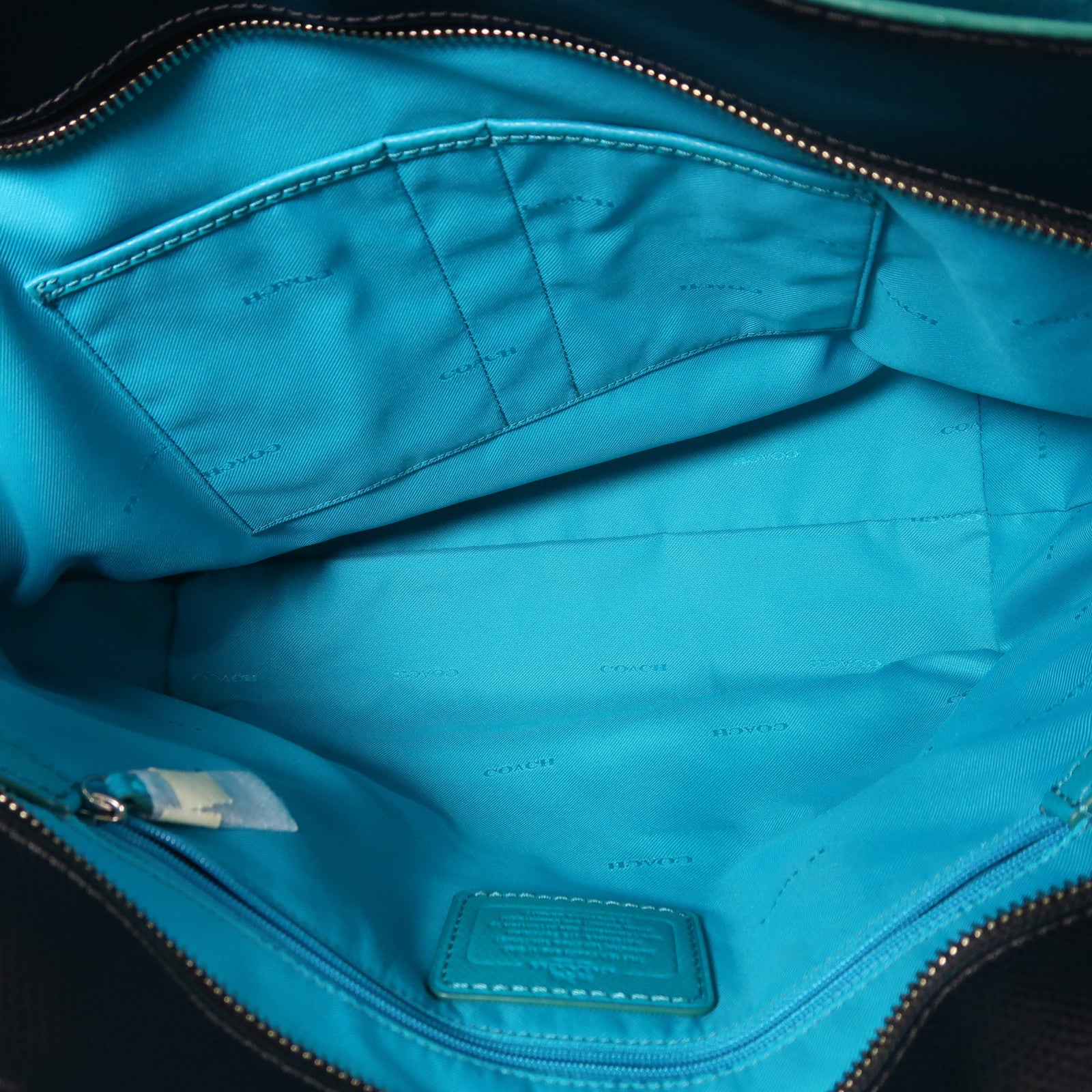 COACH SHW Turnlock Tote Shoulder Tote Bag Leather Black Blue