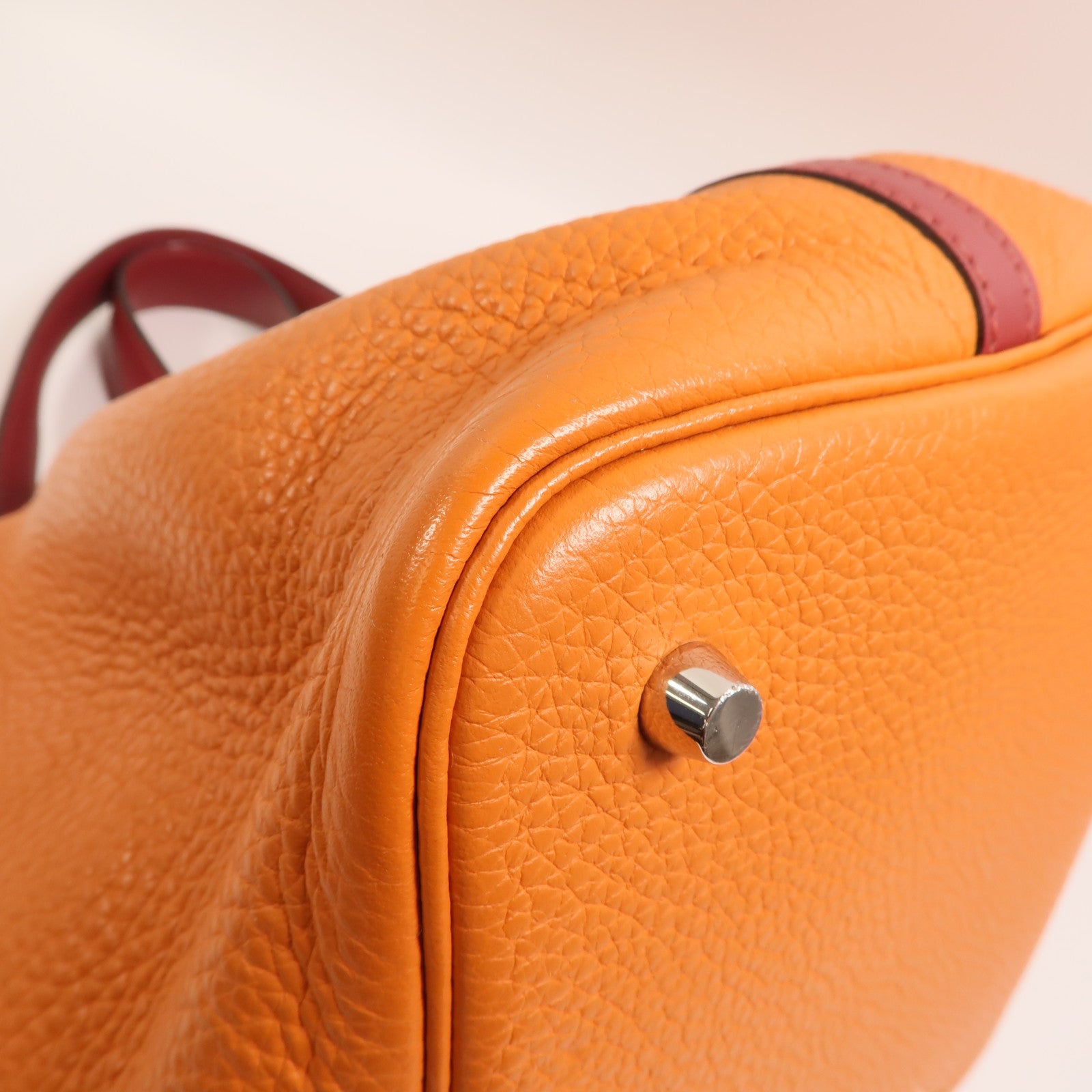 HERMES Clemence皮革Picotin MM銀扣手挽袋Feu/Rouge Grenat