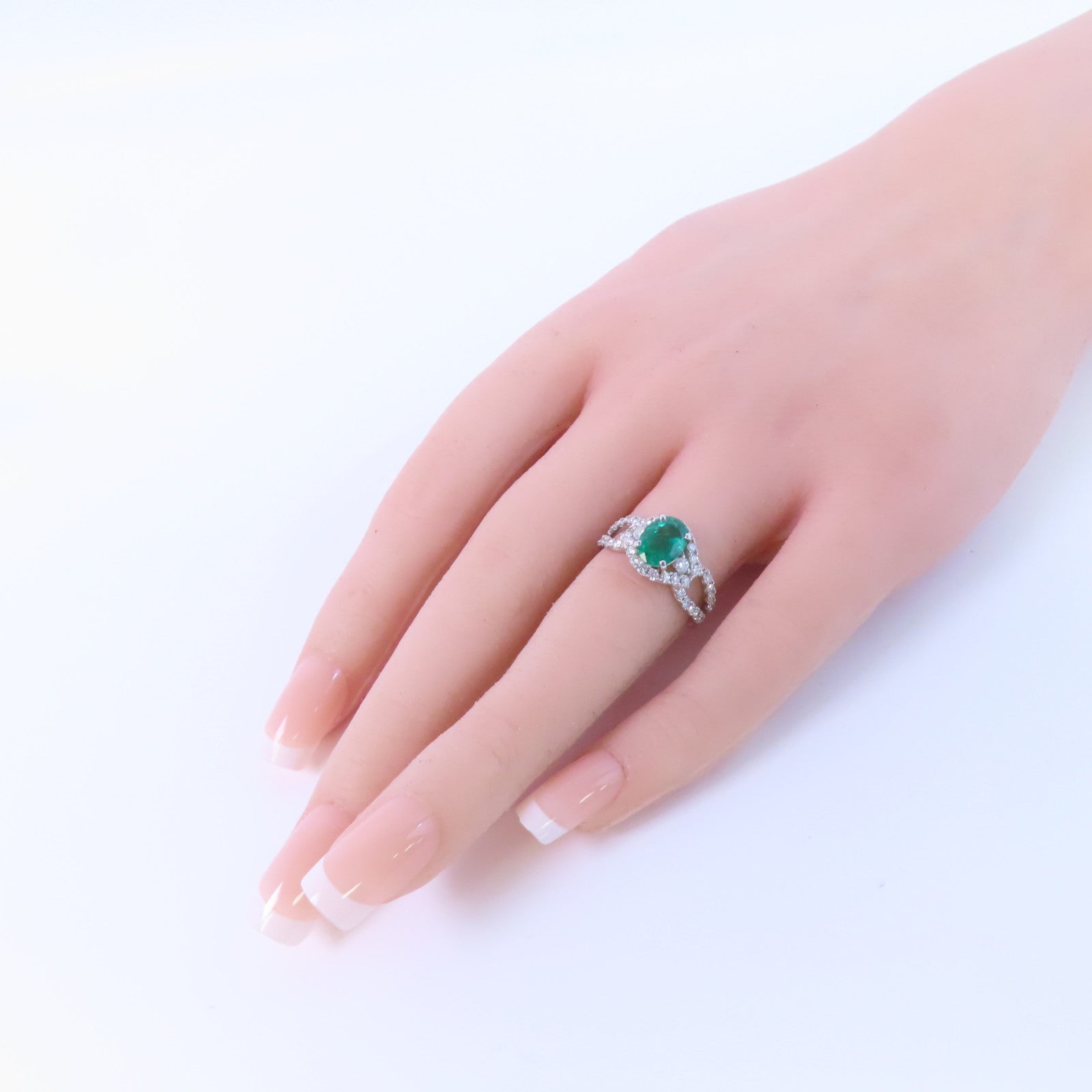JEWELRY PT900鉑金/綠寶石/鑽石Emerald Diamond Ring戒指US#5.75