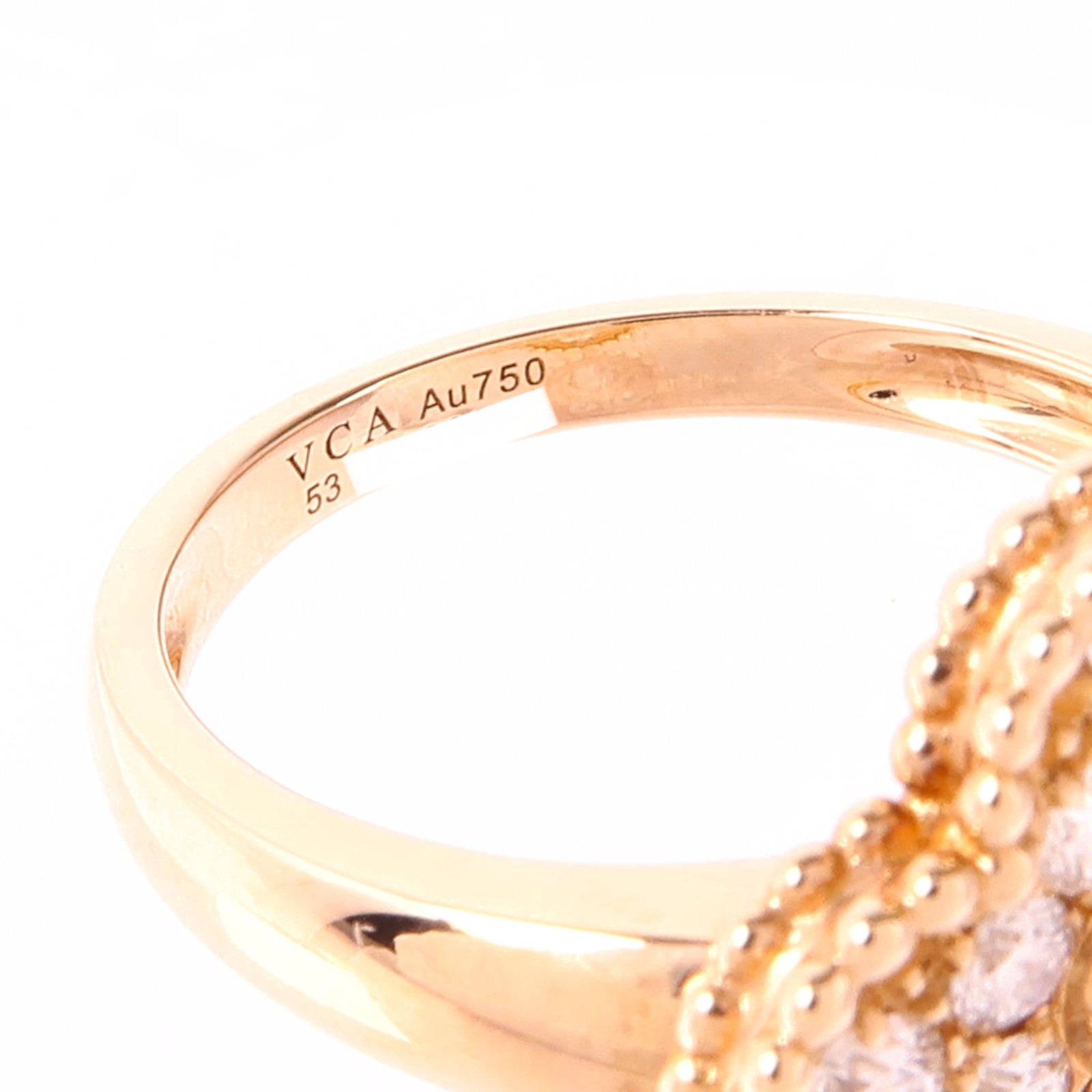 Van Cleef & Arpels 18K玫瑰金Vintage Alhambra Diamond Ring鑽石戒指VCA#53/US#6.25