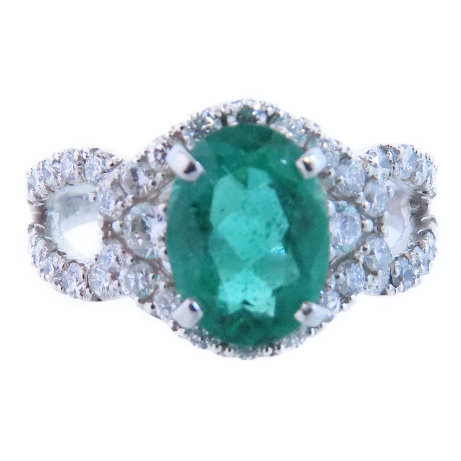 JEWELRY PT900鉑金/綠寶石/鑽石Emerald Diamond Ring戒指US#5.75