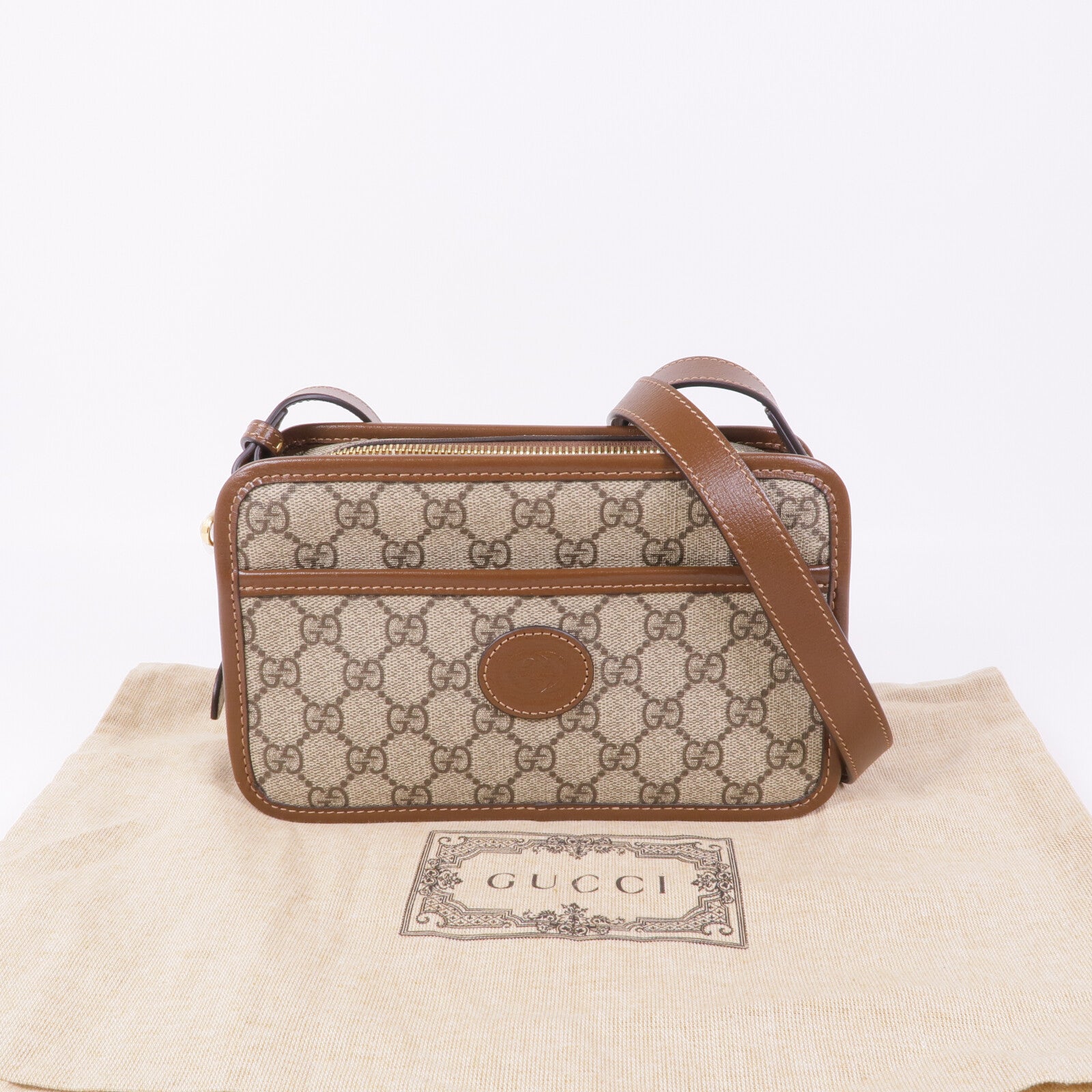 GUCCI 塗層帆布GG Supreme金扣肩背袋