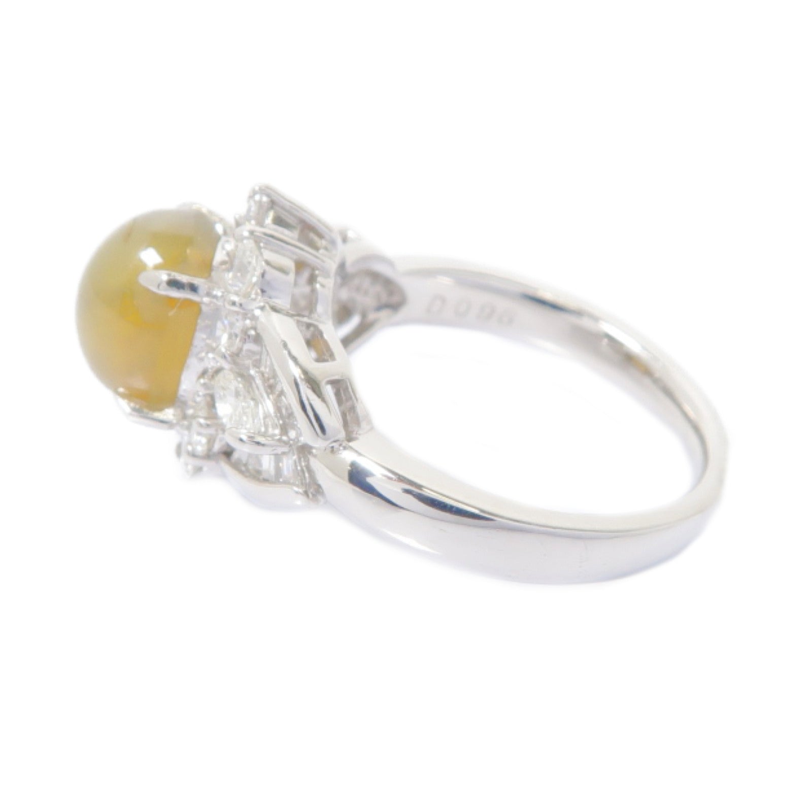 JEWELRY PT900鉑金Cat's Eye Diamond Ring 3.20ct貓眼石/0.96ct鑚石戒指US#5.25
